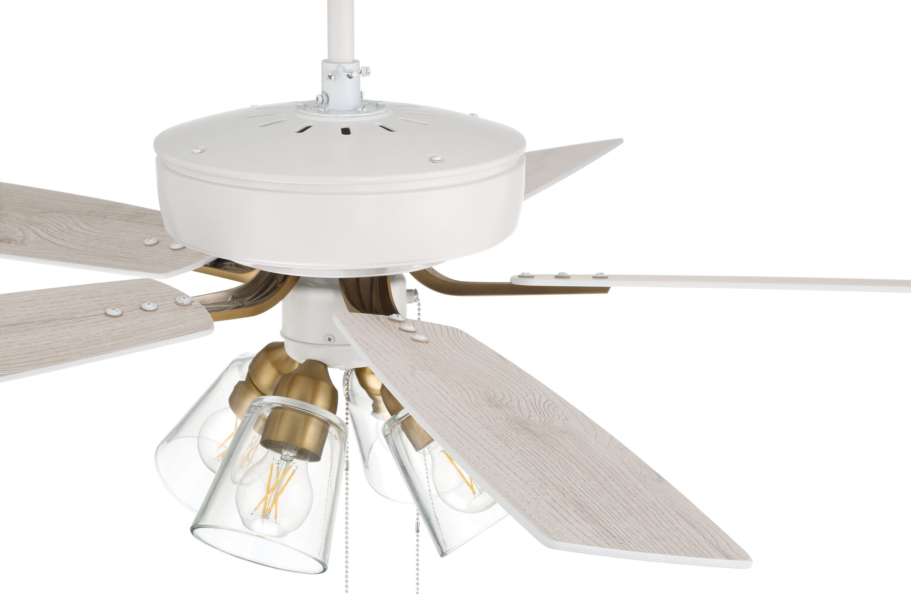 White Satin Brass 52" Ceiling Fan with Clear Glass Light