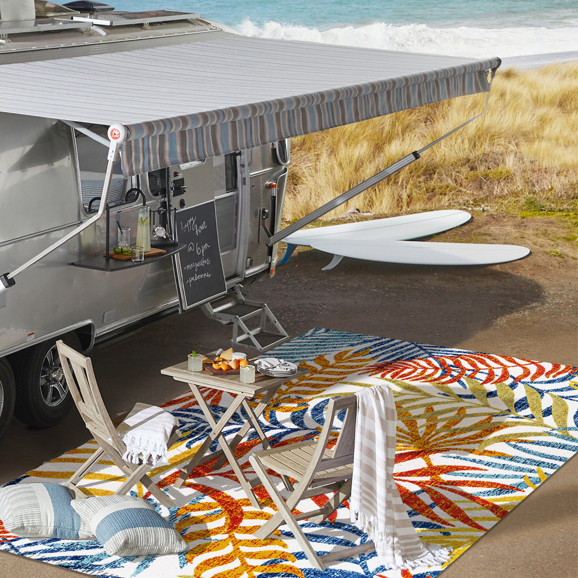 Tropical Bliss Navy & Aqua Palm Indoor/Outdoor 9' x 12' Rug