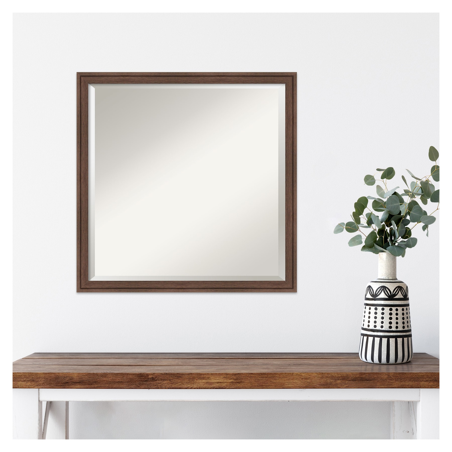 Florence Medium Brown Square Wood Framed Wall Mirror