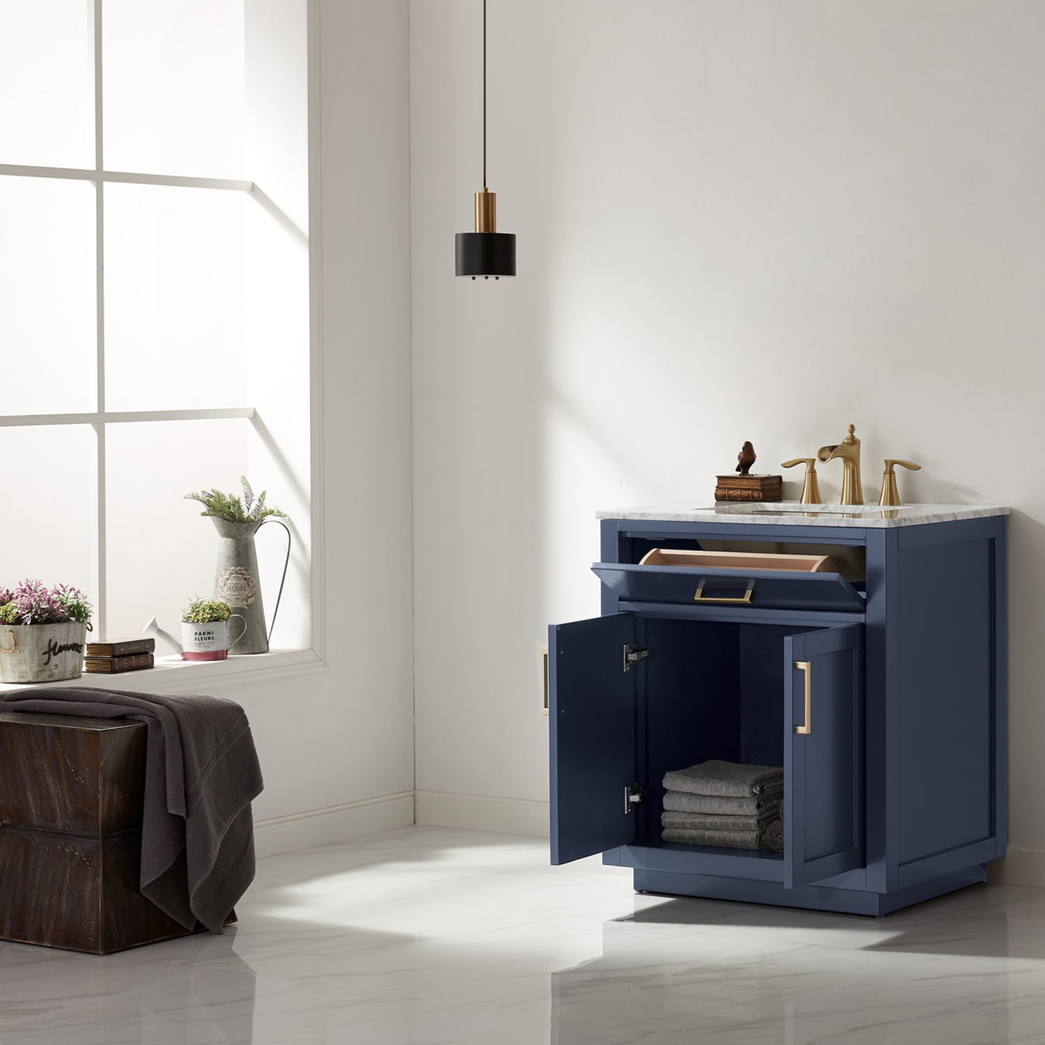 Royal Blue 30" Single Vanity with Carrara Marble Top