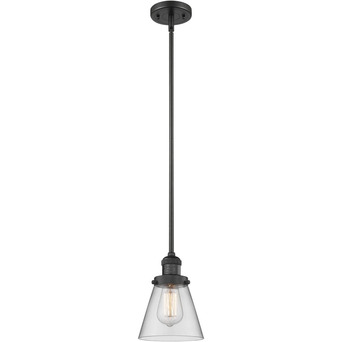 Innovations Lighting 201S-BK-G62-LED Cone Matte Black, Clear Industrial Clear glass Cone Mini Hanging Pendant light