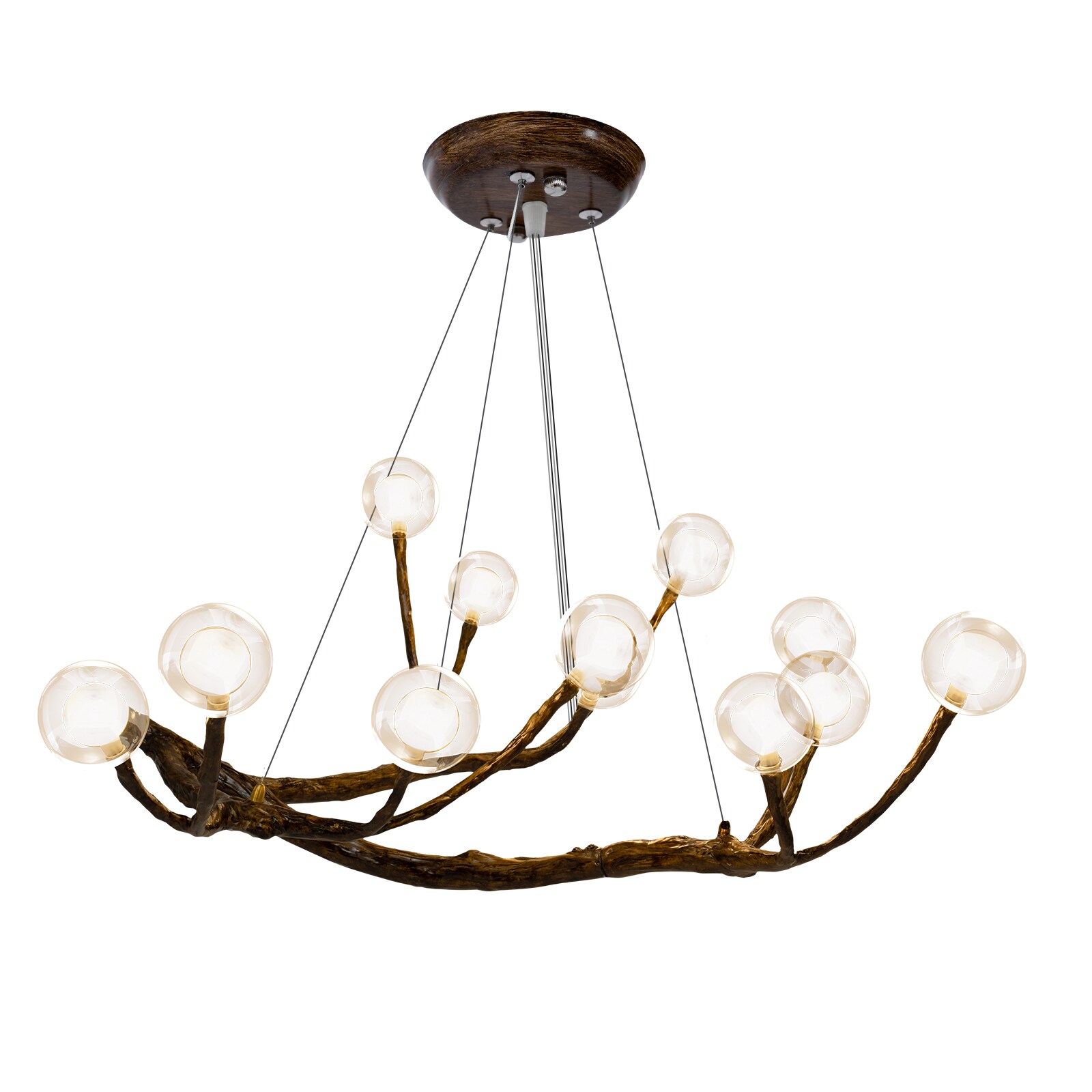 Oukaning Resin Tree Branch 12-Light Glass Globe LED Brown Modern