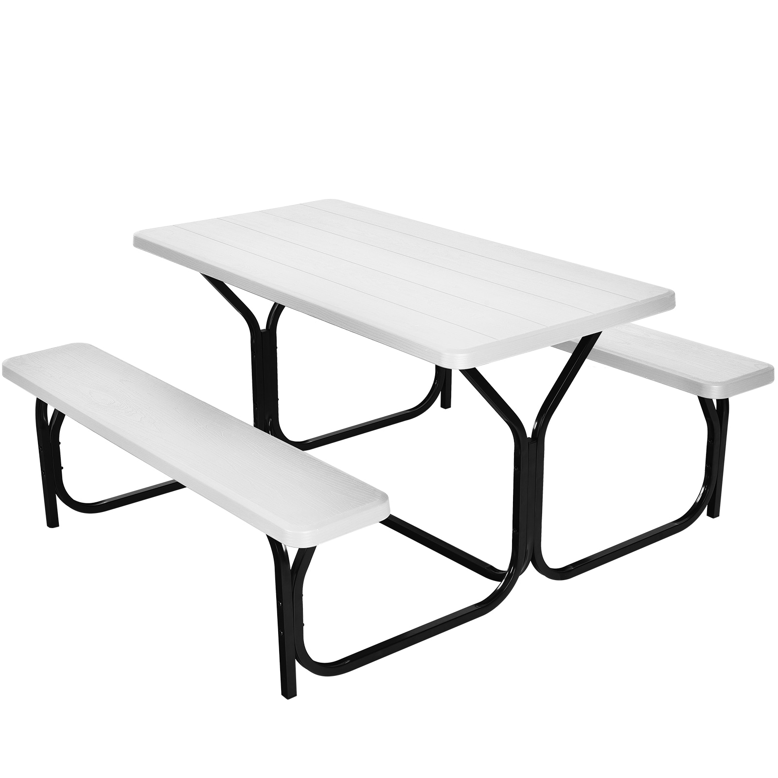 White Steel Frame Outdoor Picnic Table Bench Set