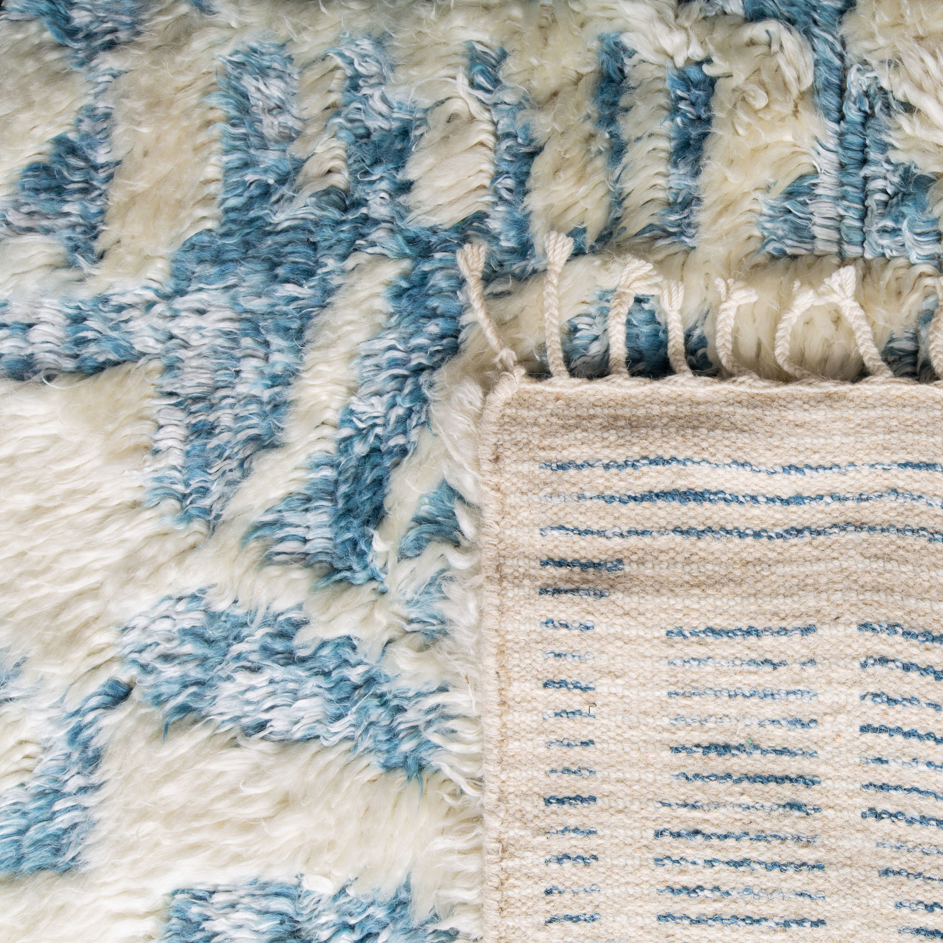 Manhattan Blue and Ivory Hand-Knotted Wool Runner Rug