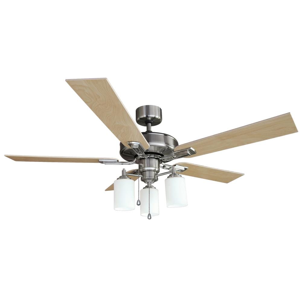 Design House 157362 Aubrey 52-in Downrod or Flush Mount Satin Nickel with Redwood/Light Maple Blades Ceiling Fan With Light ( 5 -Blade )