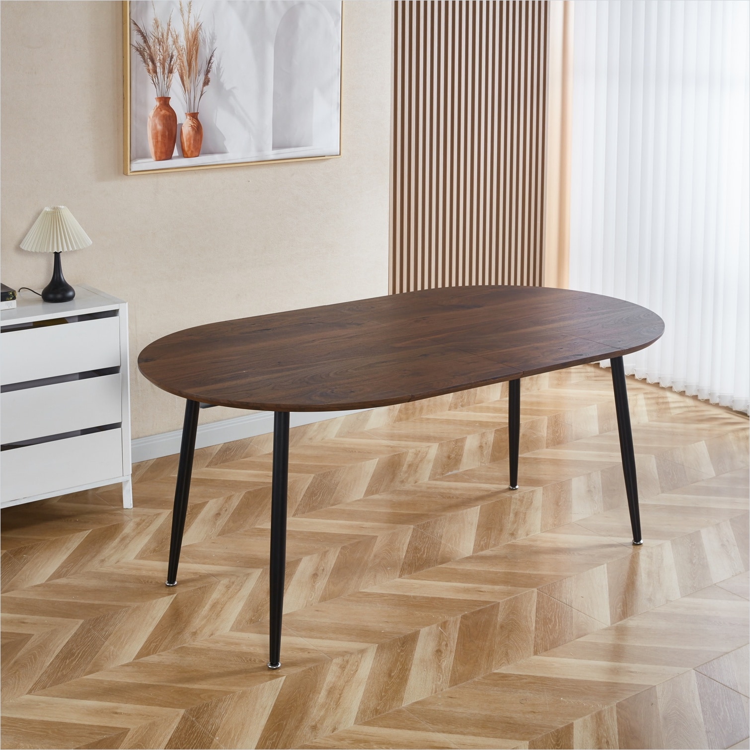 Watnature Extendable Dining Table with Walnut Top and Black Metal