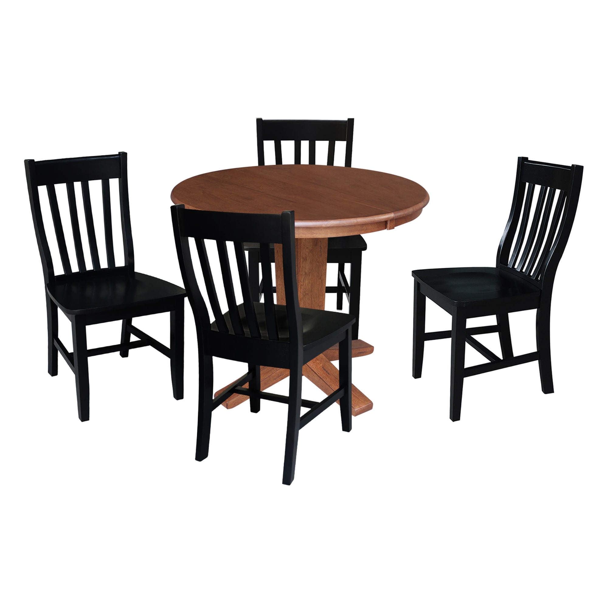 International Concepts K42-36RXT-23-C46-614 Distressed Oak/Black Traditional Dining Room Set with Round Table ( Seats 4 )