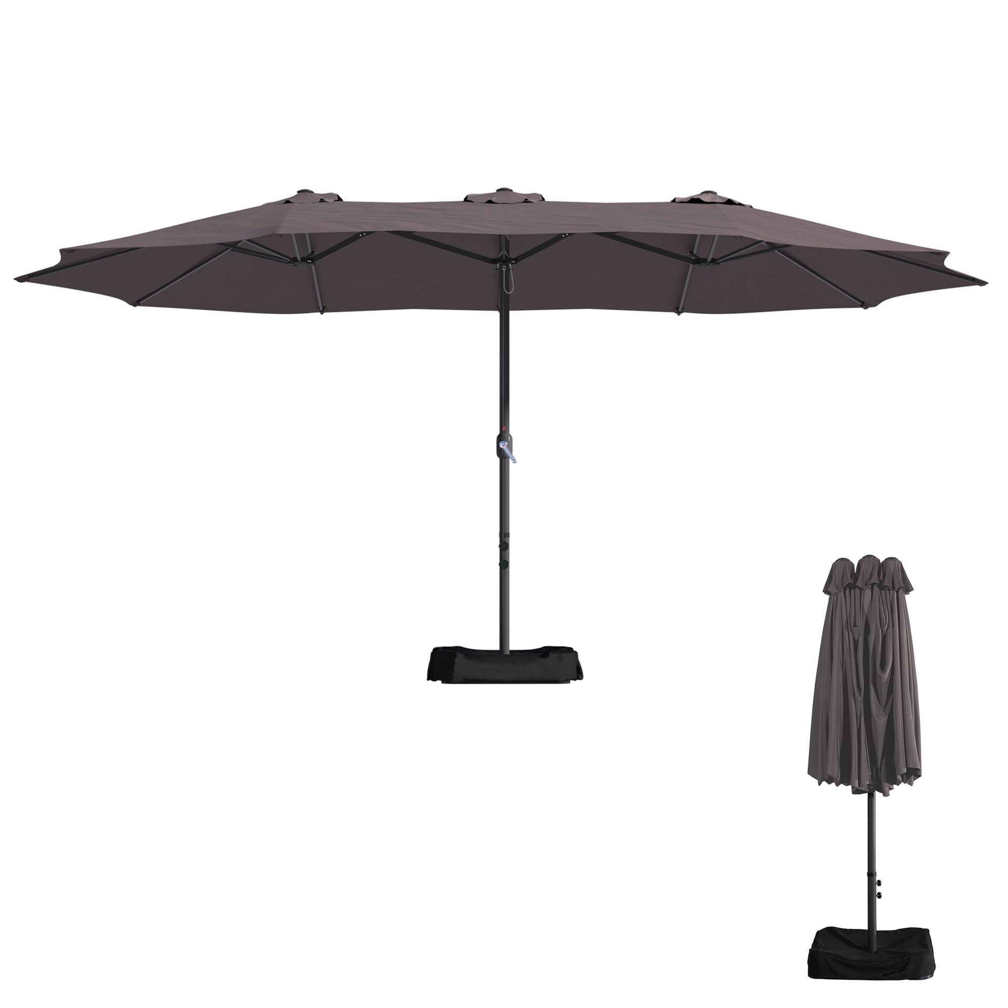 Boyel Living BOHT15-CF 15 ft. Extra-Large Outdoor Market Double-Sided Fade Resistant and UV Resistant Patio Umbrella with Base in Brown