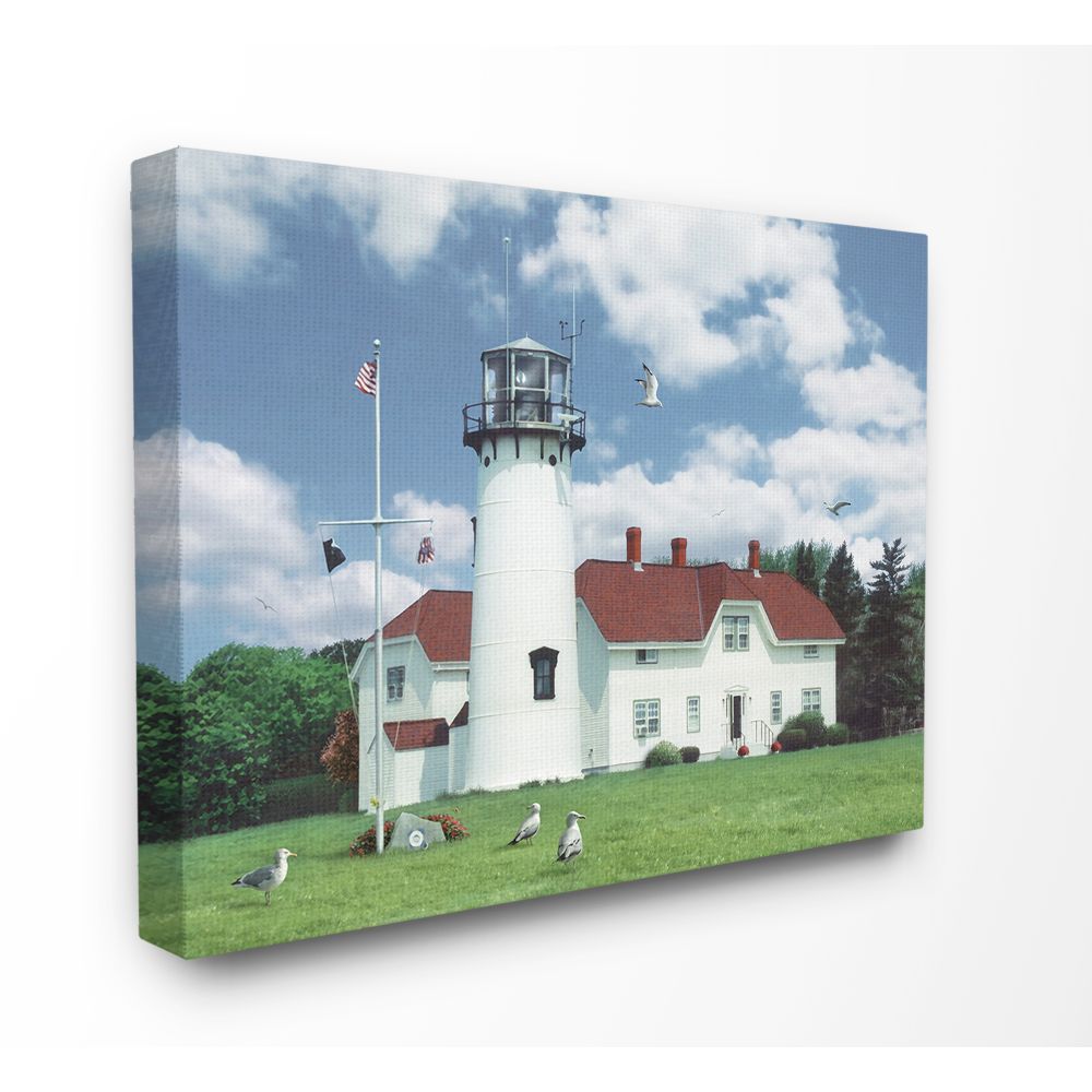 Stupell Industries CCP-356-CN-16X20 Chatham Lighthouse Bright Green Hill Blue Sky and Red Roof Alan Giana and Company Gallery Wrapped Canvas 20-in H x 16-in W Coastal Canvas Print