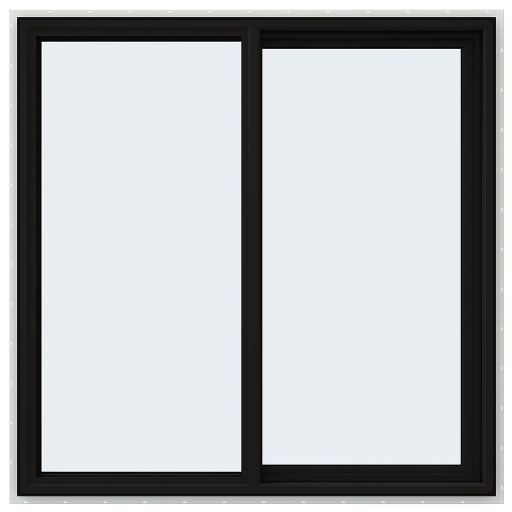 JELD-WEN LOWOLJW234900133 FiniShield V-4500 47-1/2-in x 47-1/2-in Black Exterior White Interior Right-Handed Vinyl Sliding Window Annealed Glass (Full Screen Included)