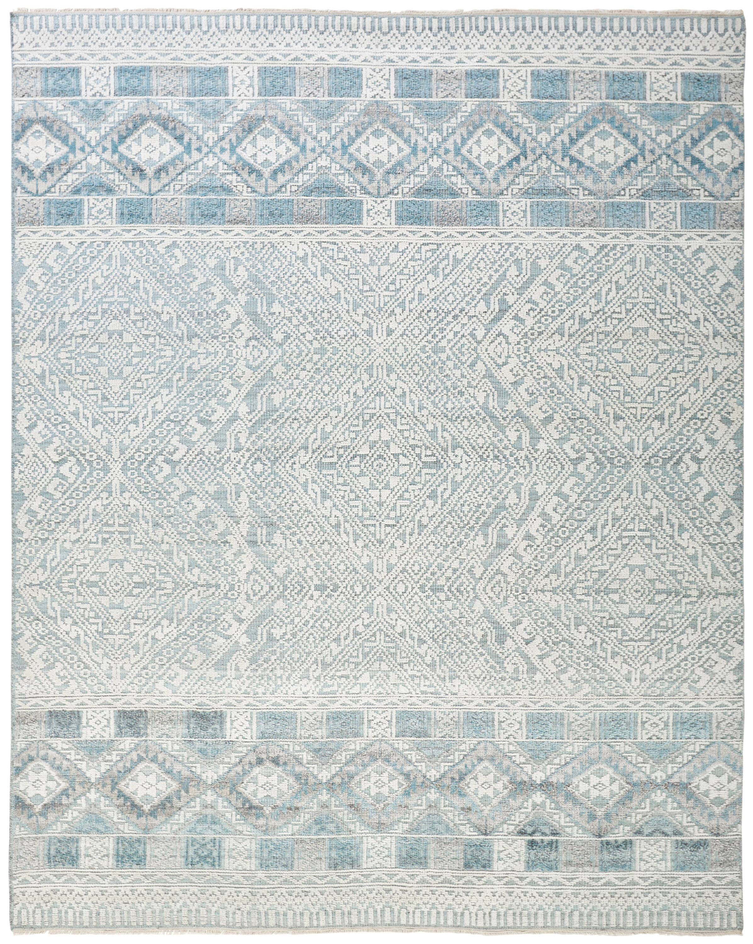 Room Envy 980R6495GRYBLUP00 2 x 3 (ft) Knotted Rayon Ivory/Blue/Gray Rectangular Indoor Chevron Area rug
