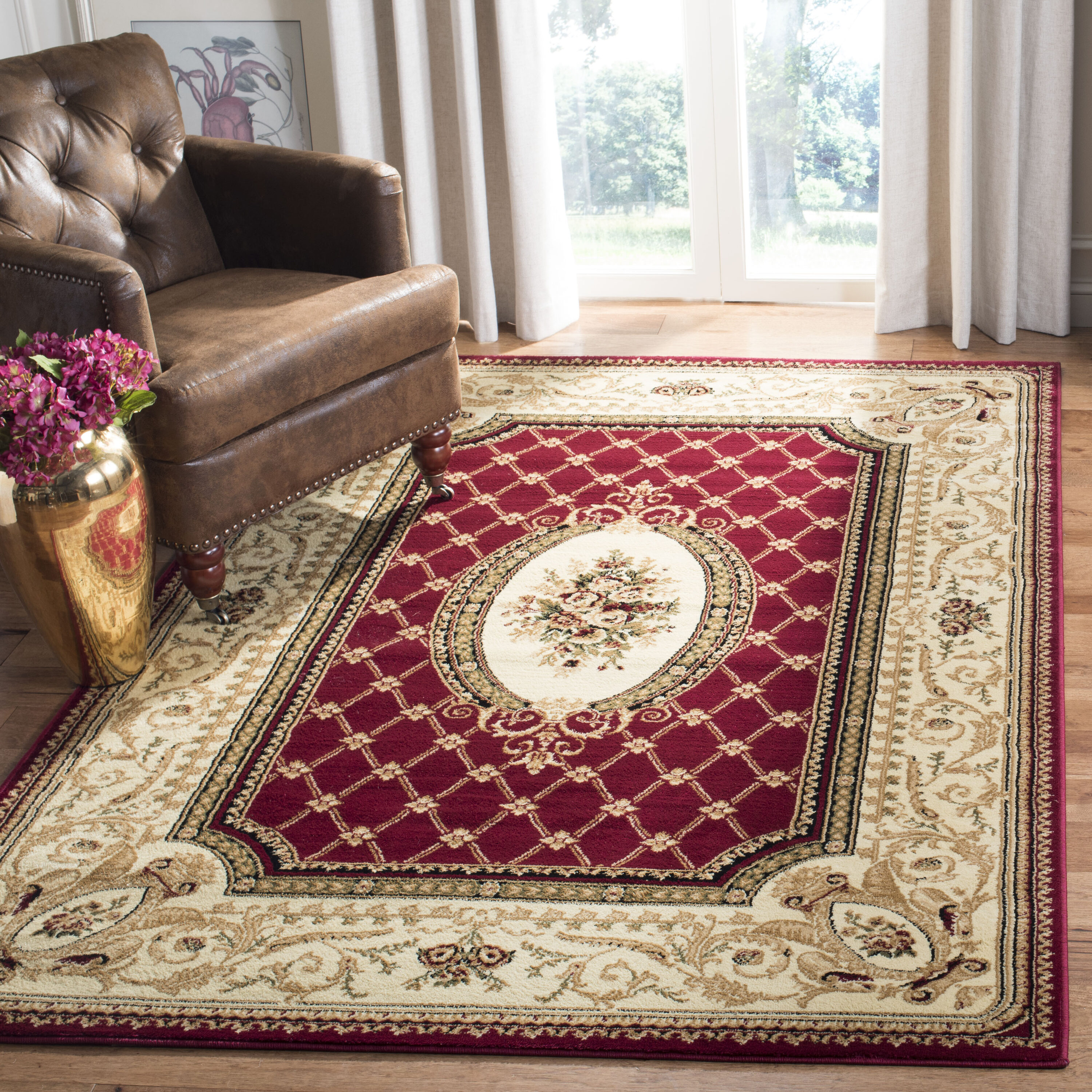 Safavieh LNH223B-5 Lyndhurst Seville 5 x 8 (ft) Loomed Polypropylene Red/Ivory Rectangular Indoor Floral/Botanical Oriental Area rug