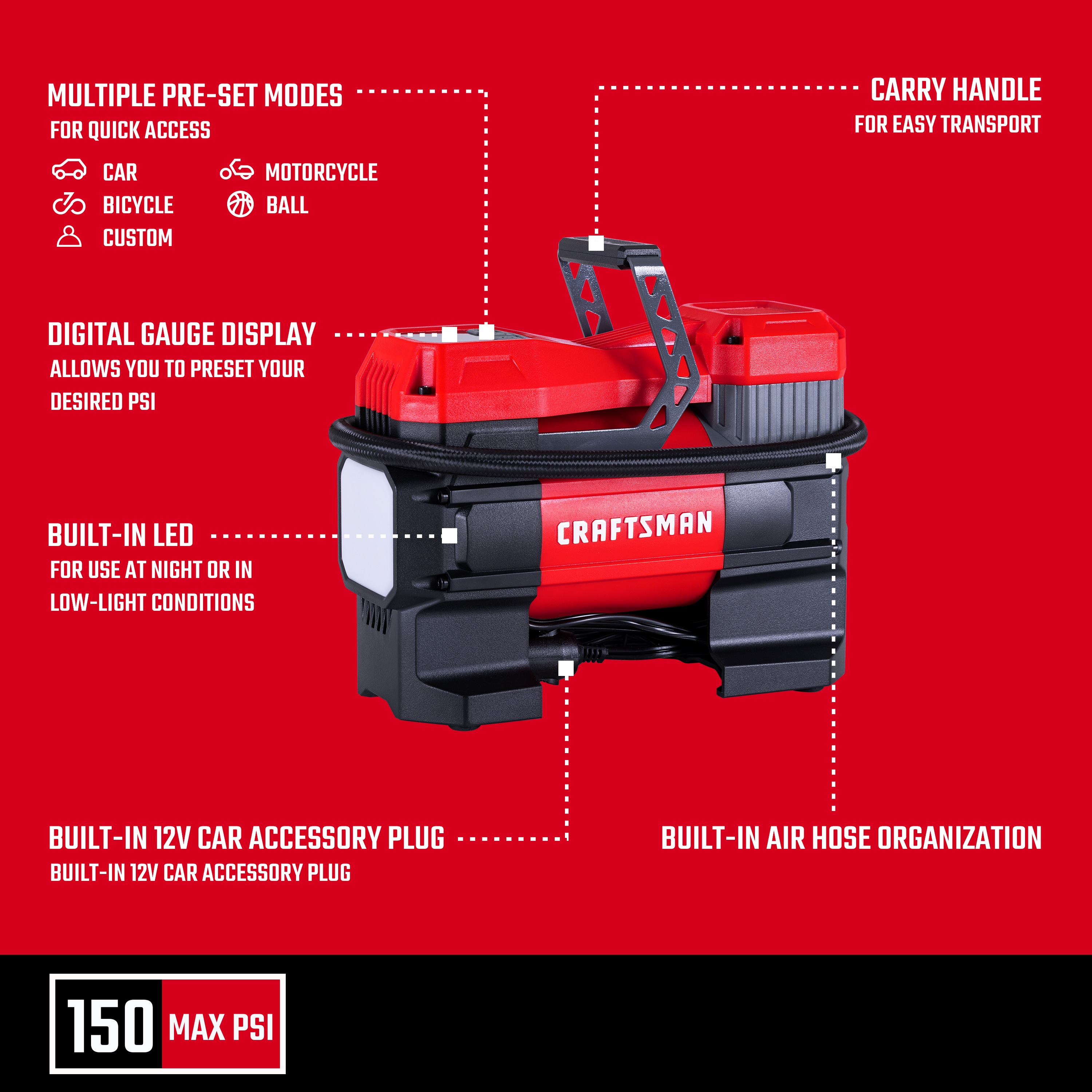 CRAFTSMAN 12V Inflator 12-volt Air Inflator (Power Source: Car