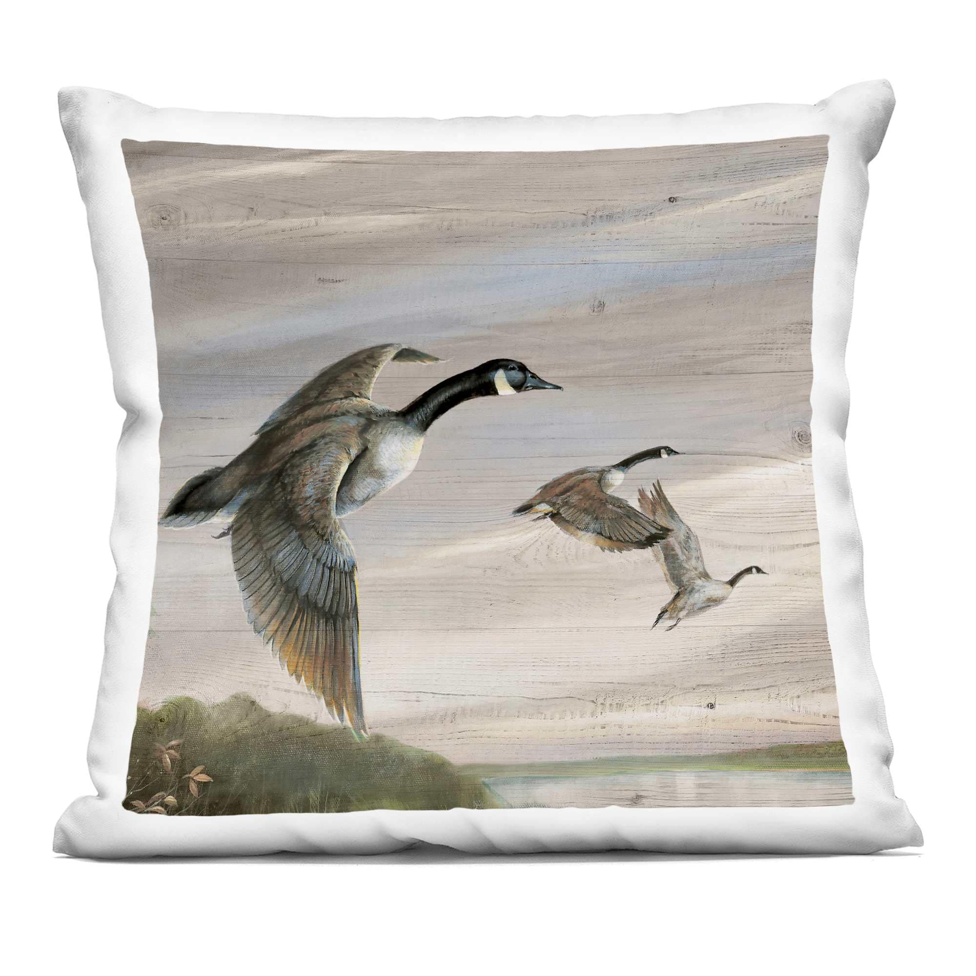 Stupell Industries PLO-809-SQW-18X18 Flying Geese over Rustic Decorative Printed Pillow Design by Ruane Manning