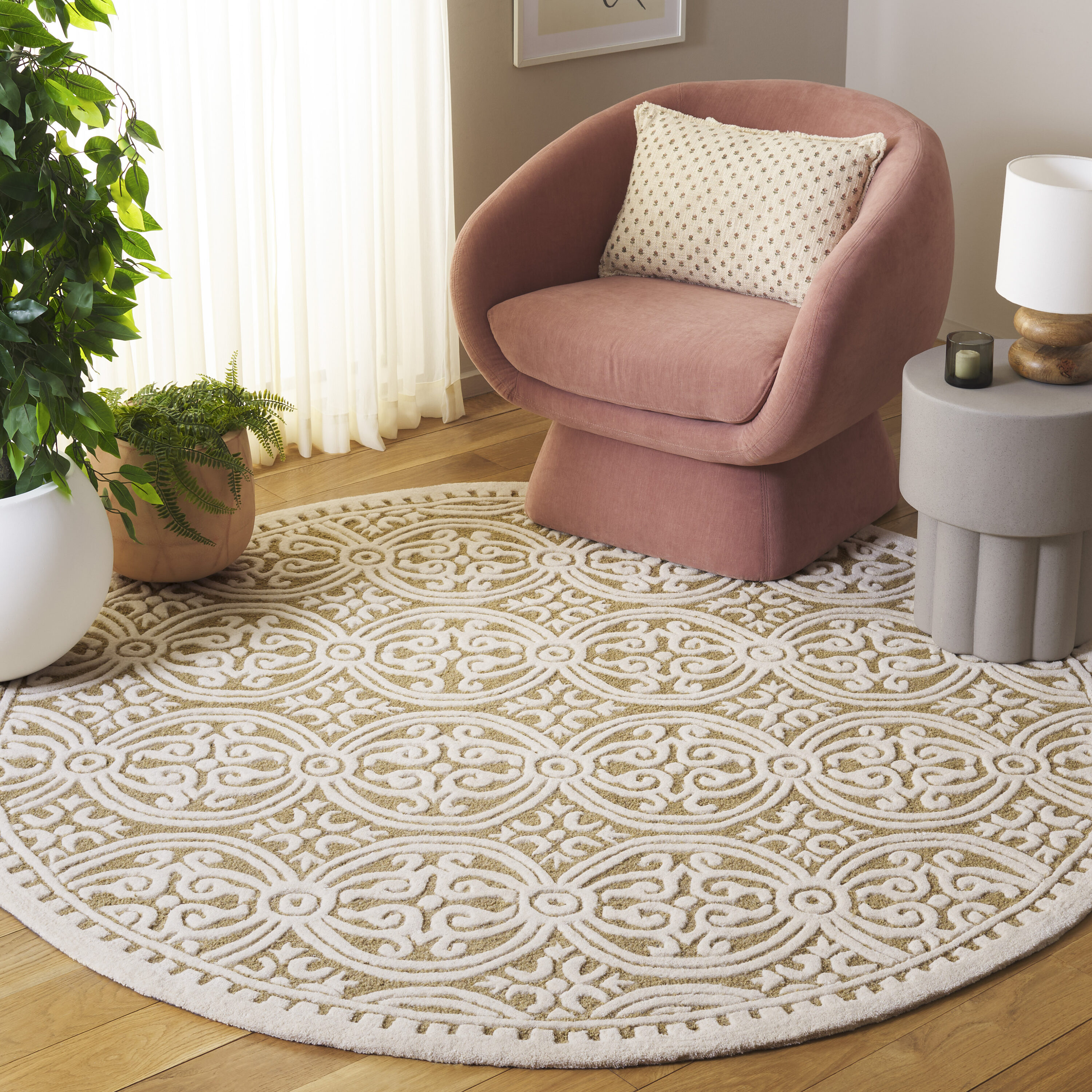  Cambridge 123 Ivory/Gold Contemporary 6ft x 6ft Round Rug