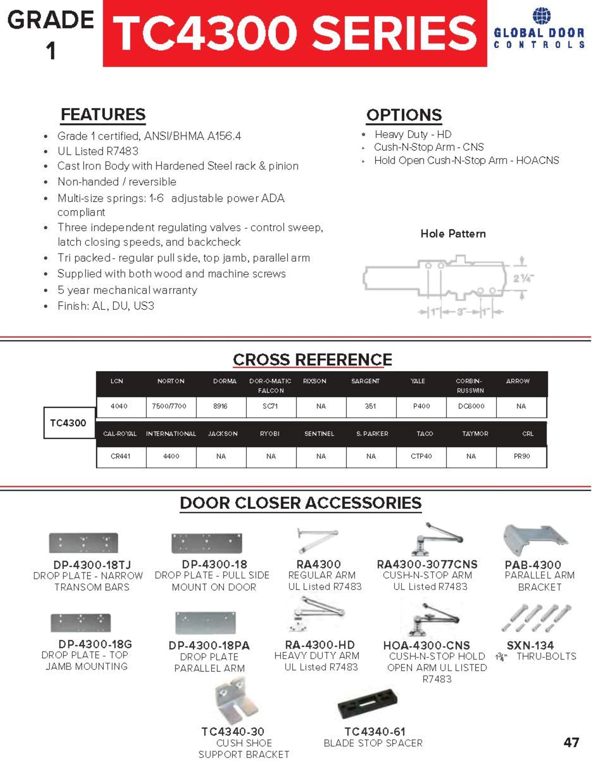 Global Door Controls TC4300CNS-AL Door-Closures - View #7