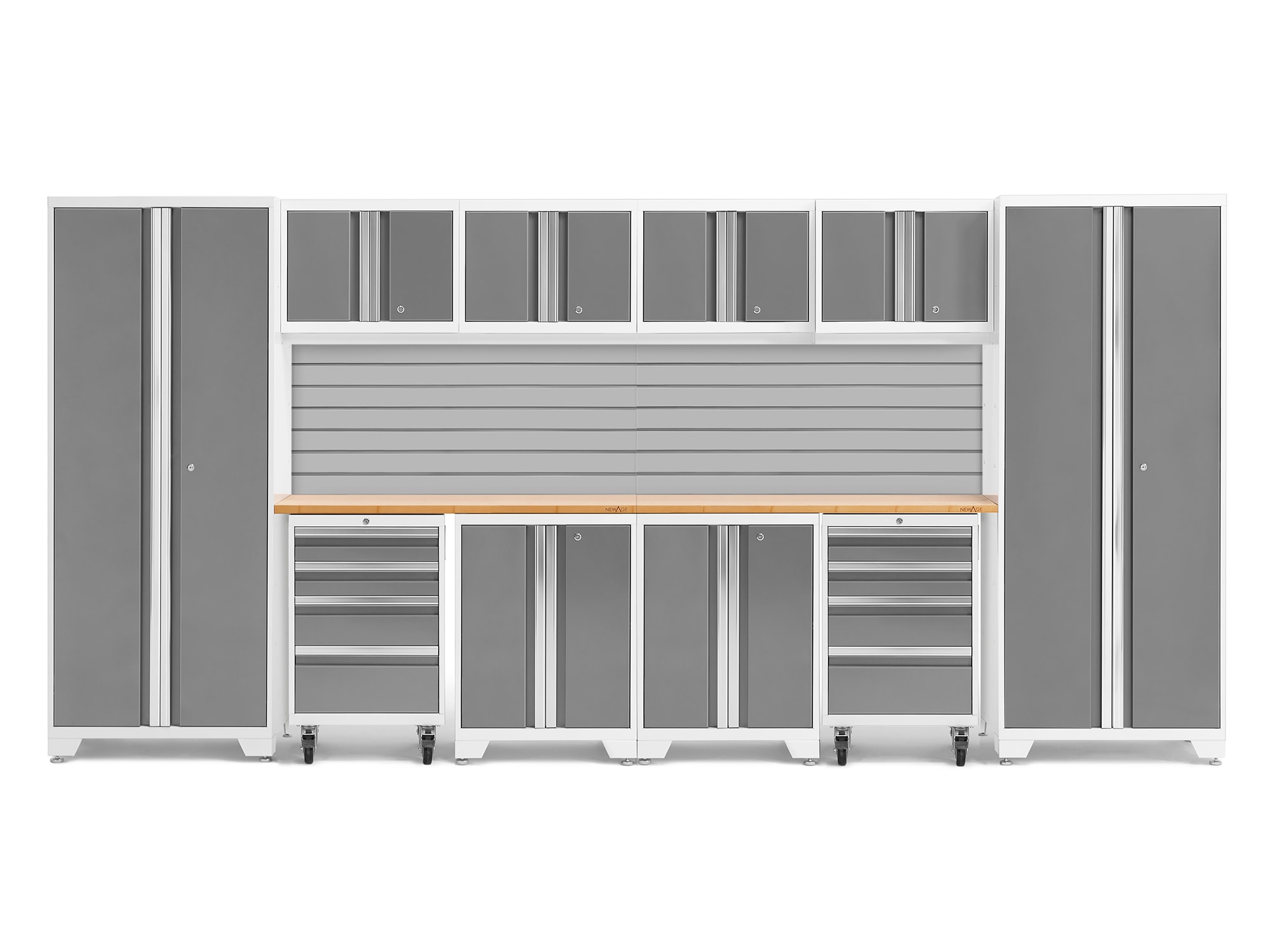 NewAge Products 56923 156-in W x 76.75-in H x 18-in D 10 -Cabinets Steel Platinum Garage Storage System