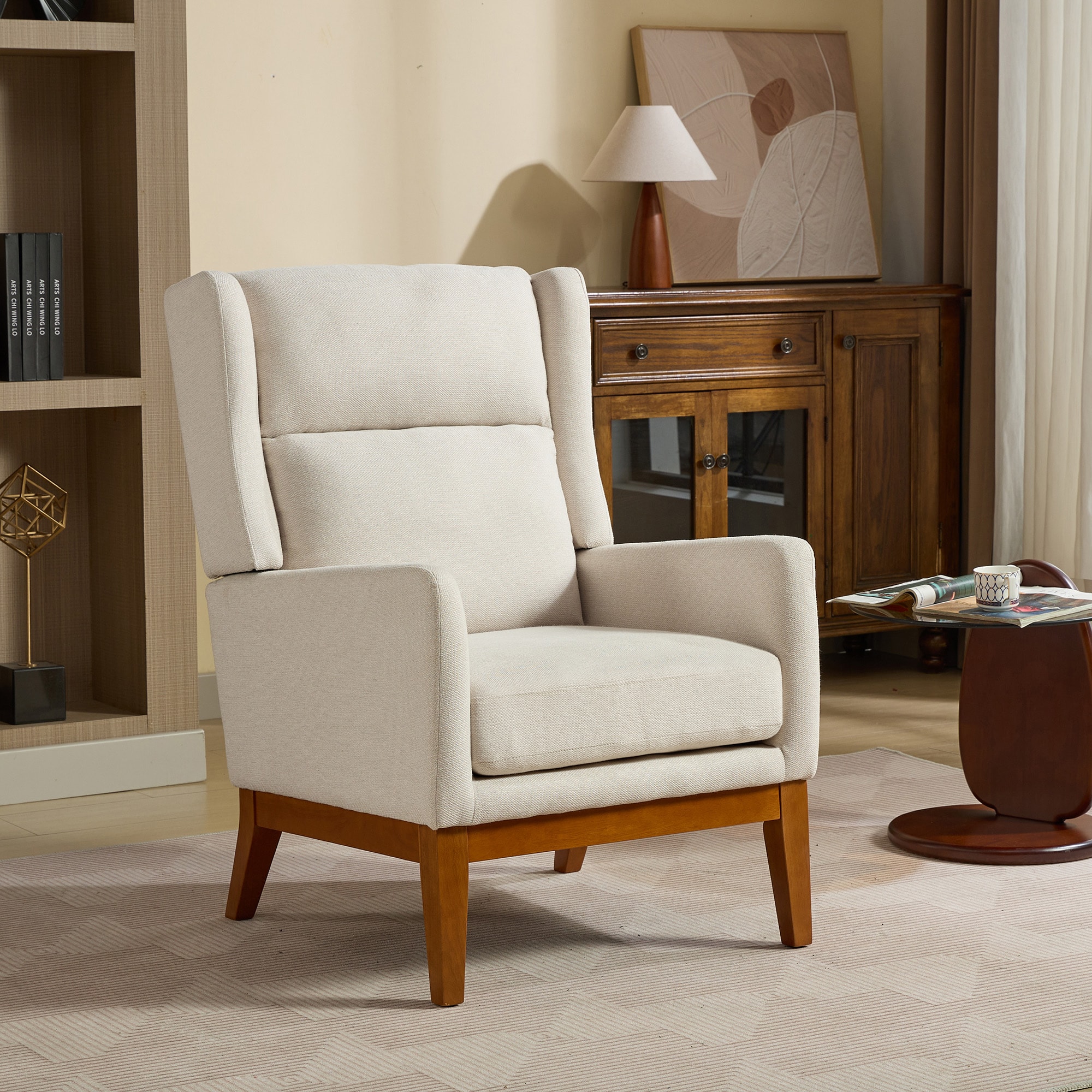 GDFStudio 327706 Arin Polyester Blend Upholstered 26.18 Inch Wide High Back Accent Chair Beige