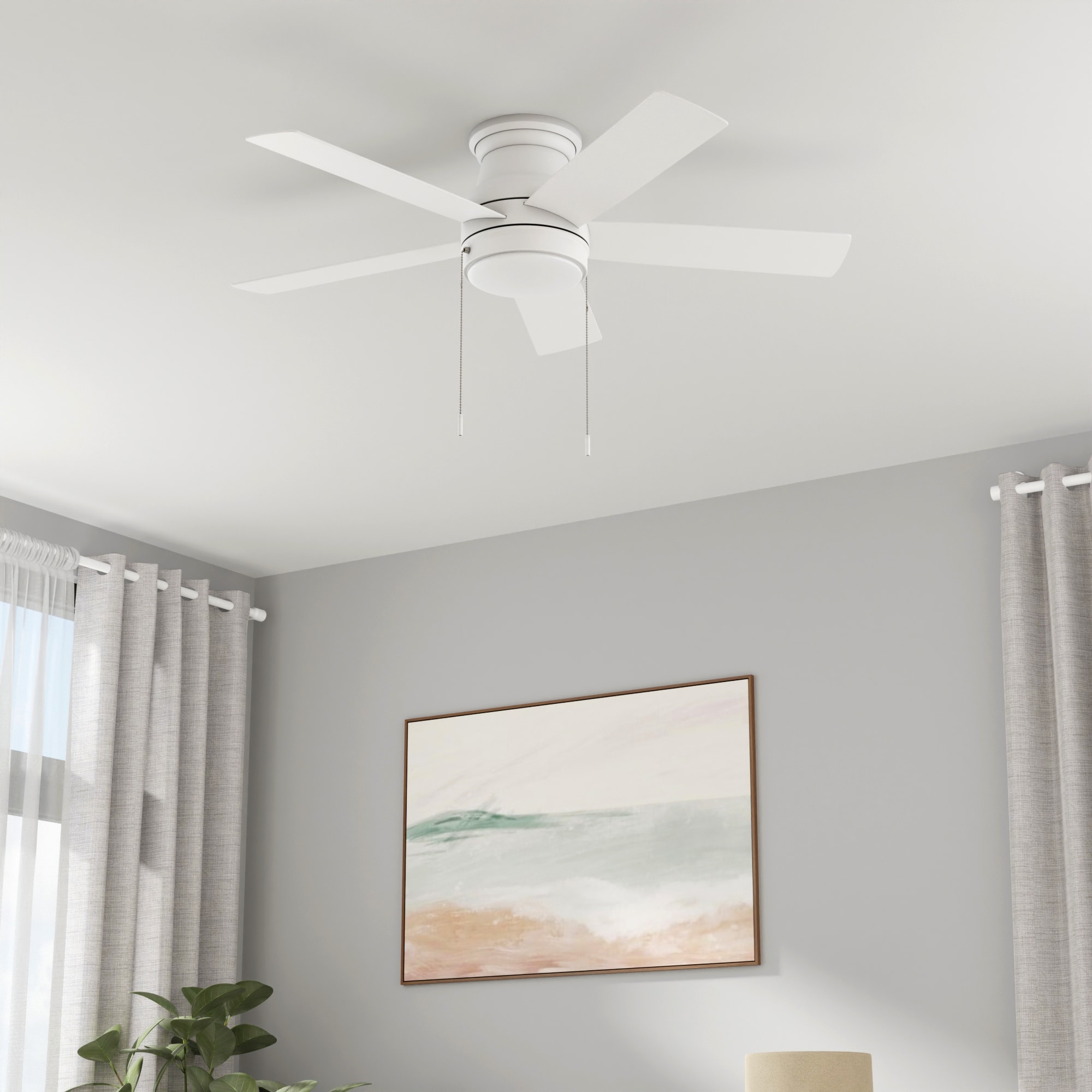 Harbor Breeze Calverton Easy2Hang 44-in Matte White with Matte Blades LED Flush Mount Ceiling Fan With Light and Pull Chain Included 5 -Blade #CAL44MW5L