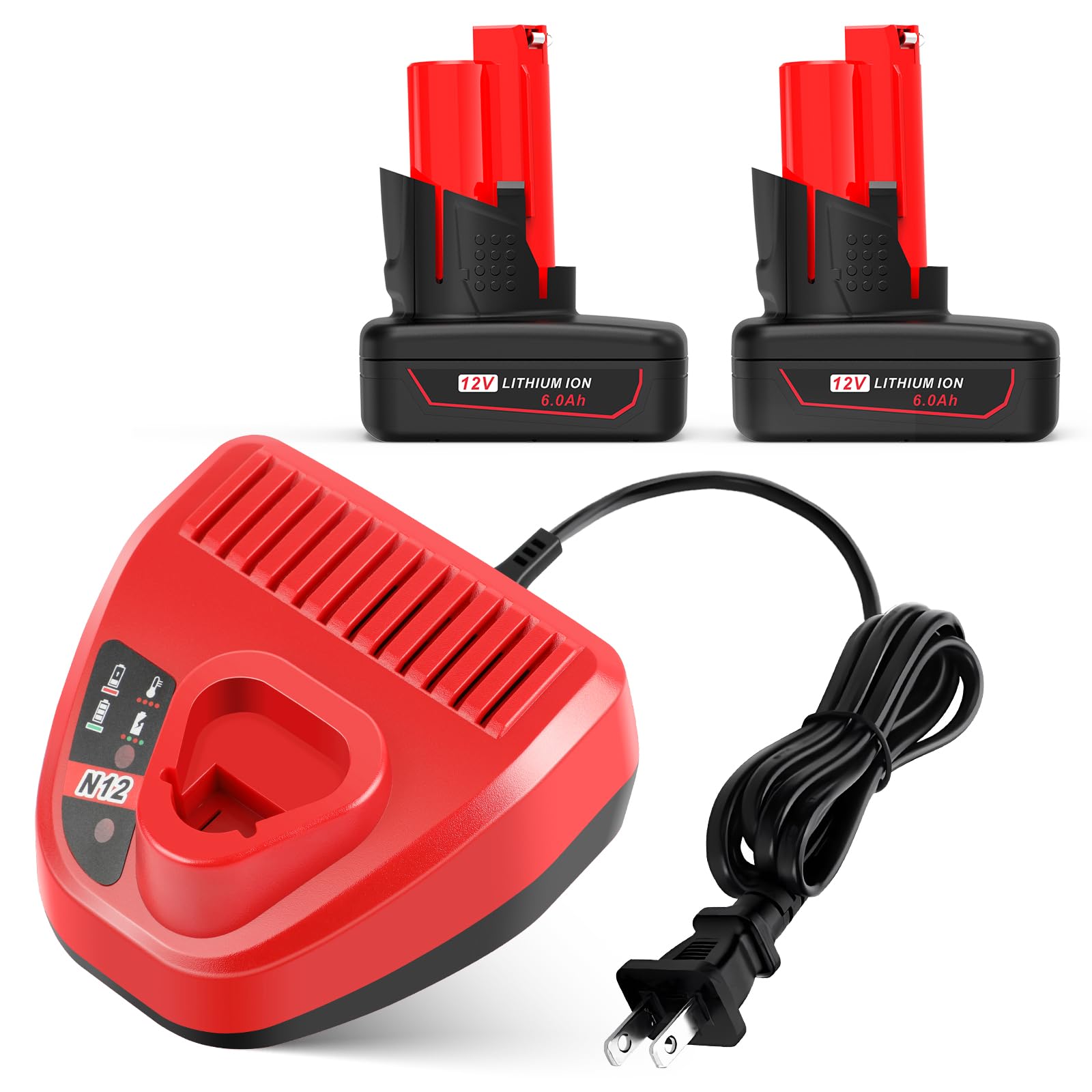 DYRCJ  2 Pack 12V power cell and 12V Rapid Charger Replacement for Milwaukee XC Cordless Power Tools 48 11 2401 48 11 2402 48 11 2440 48 11 2411