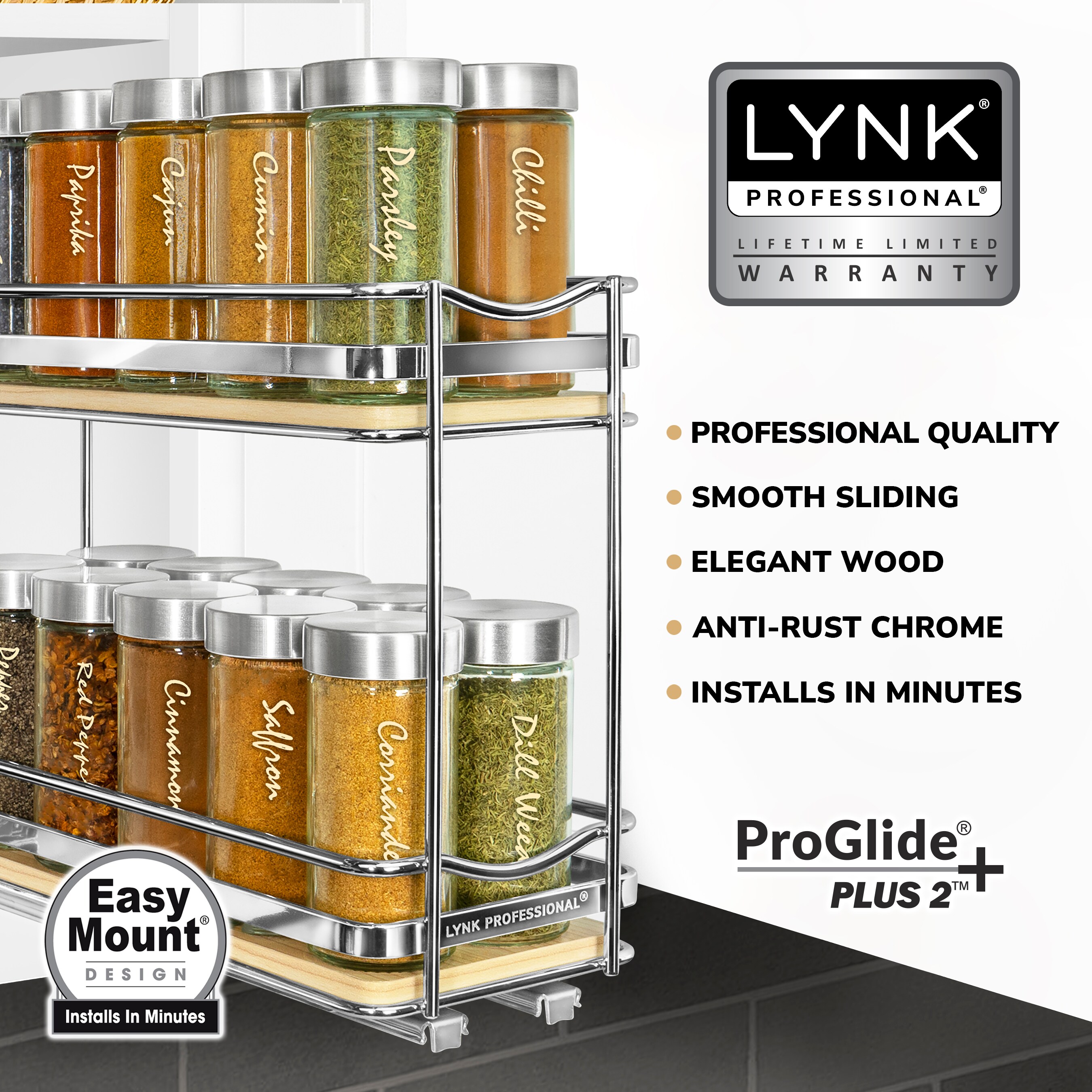 Lynk Professional 4.3-in W x 8.5-in H 2-Tier Cabinet-mount Metal Pull-out Spice  Rack in the Cabinet Organizers department at