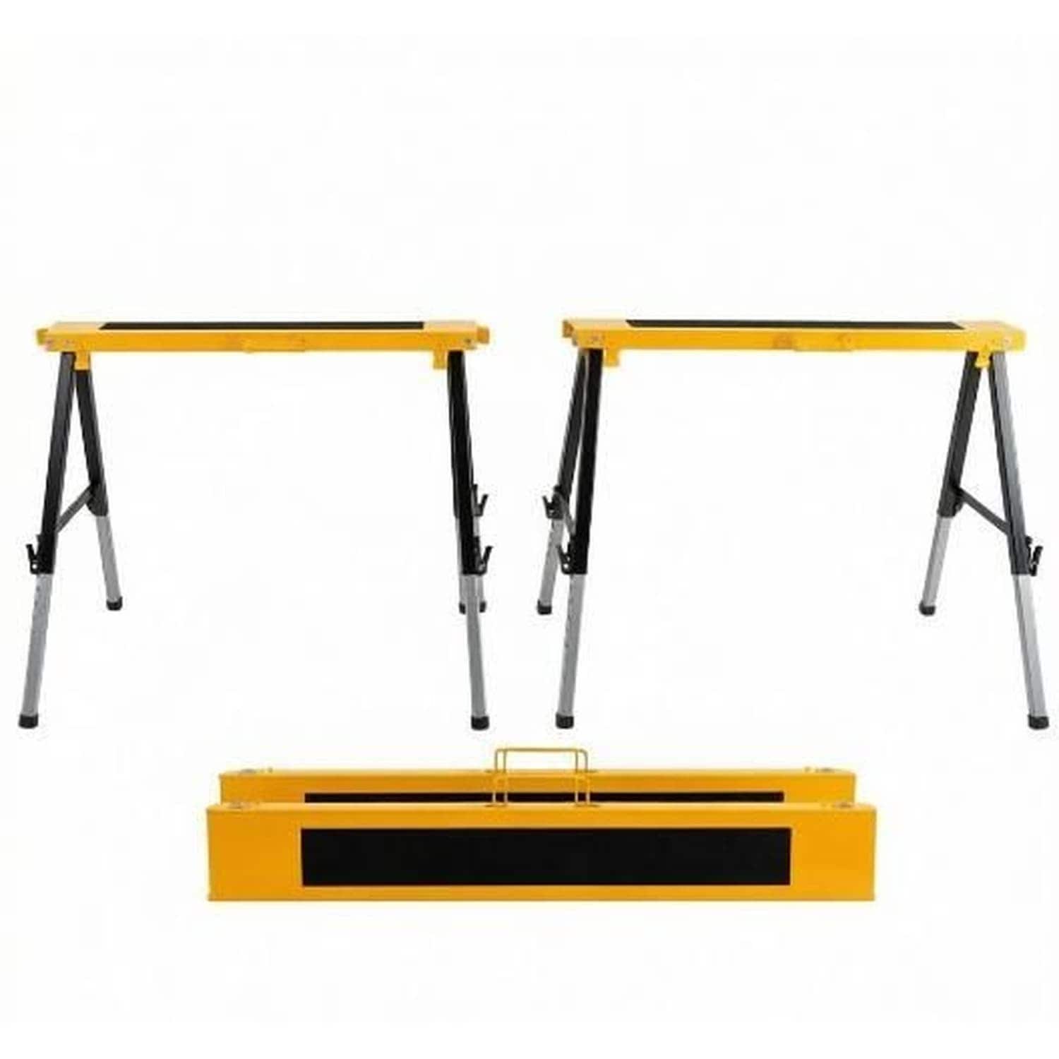 OGETFUUR 2 Pcs Folding Saw Horses 12-position Adjustable Height 660 Lbs Heavy-duty Metal with Handles for Workshop Jobsite