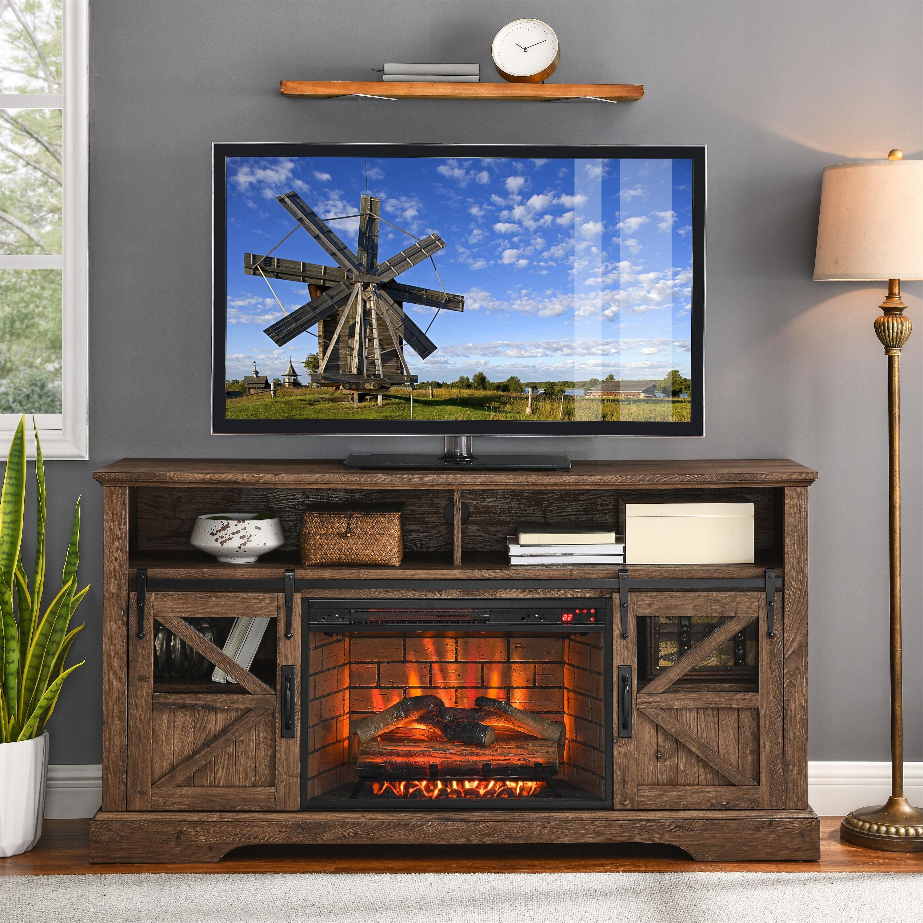 BABOOM 60-in W Brown TV Stand with Fan-forced Electric Fireplace BOM-69S005-OR Sansujyuku sansujyuku.com