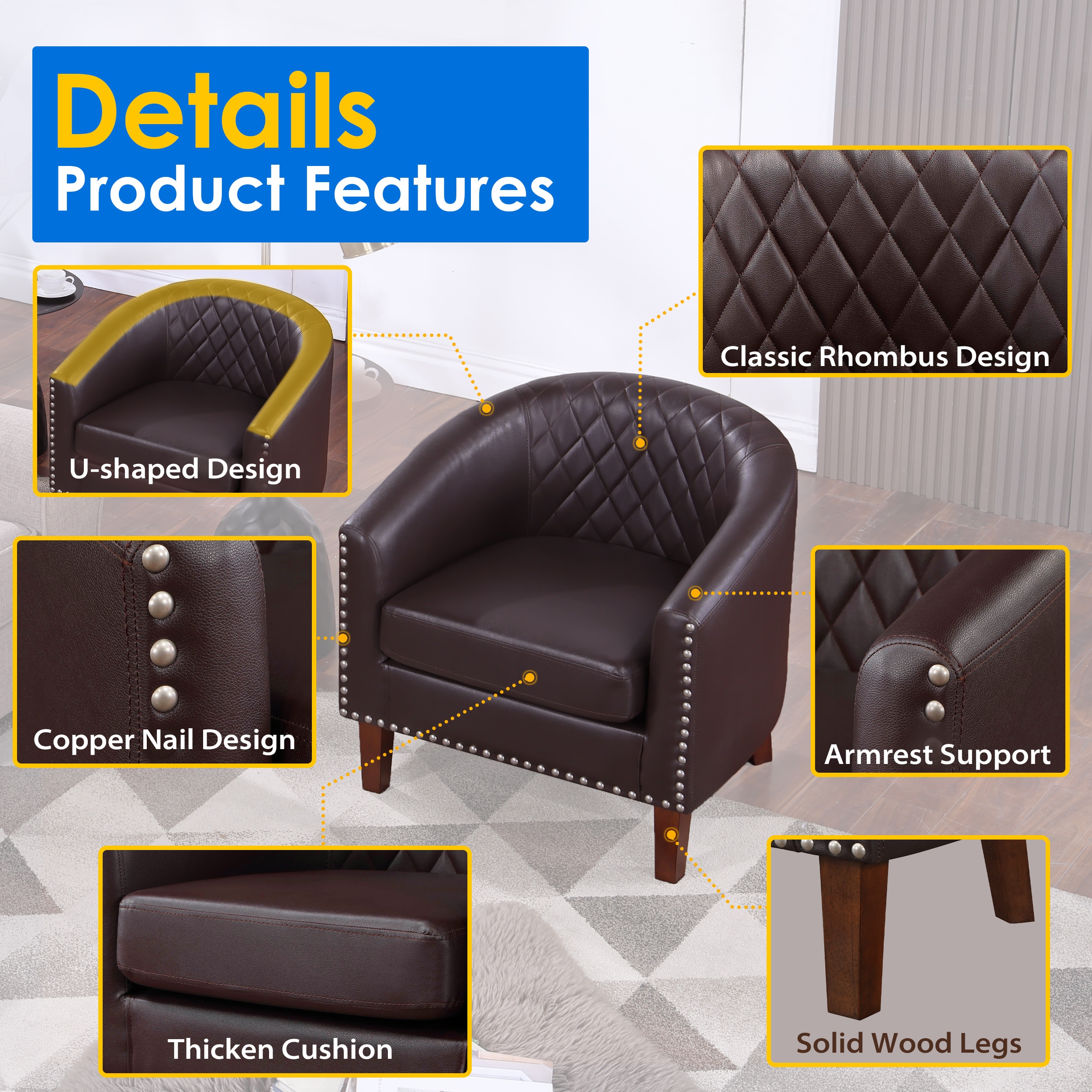 Prilinex Modern Brown Faux Leather Barrel Chair In The Chairs ...