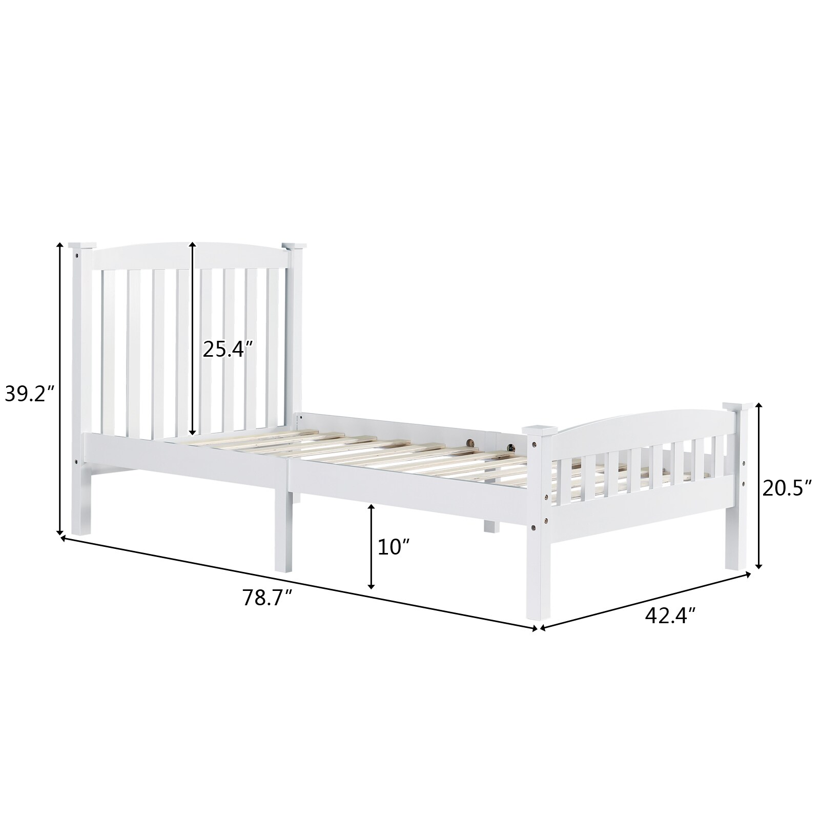 Winado LO1G52003211 White Twin Wood Bed frame Bed