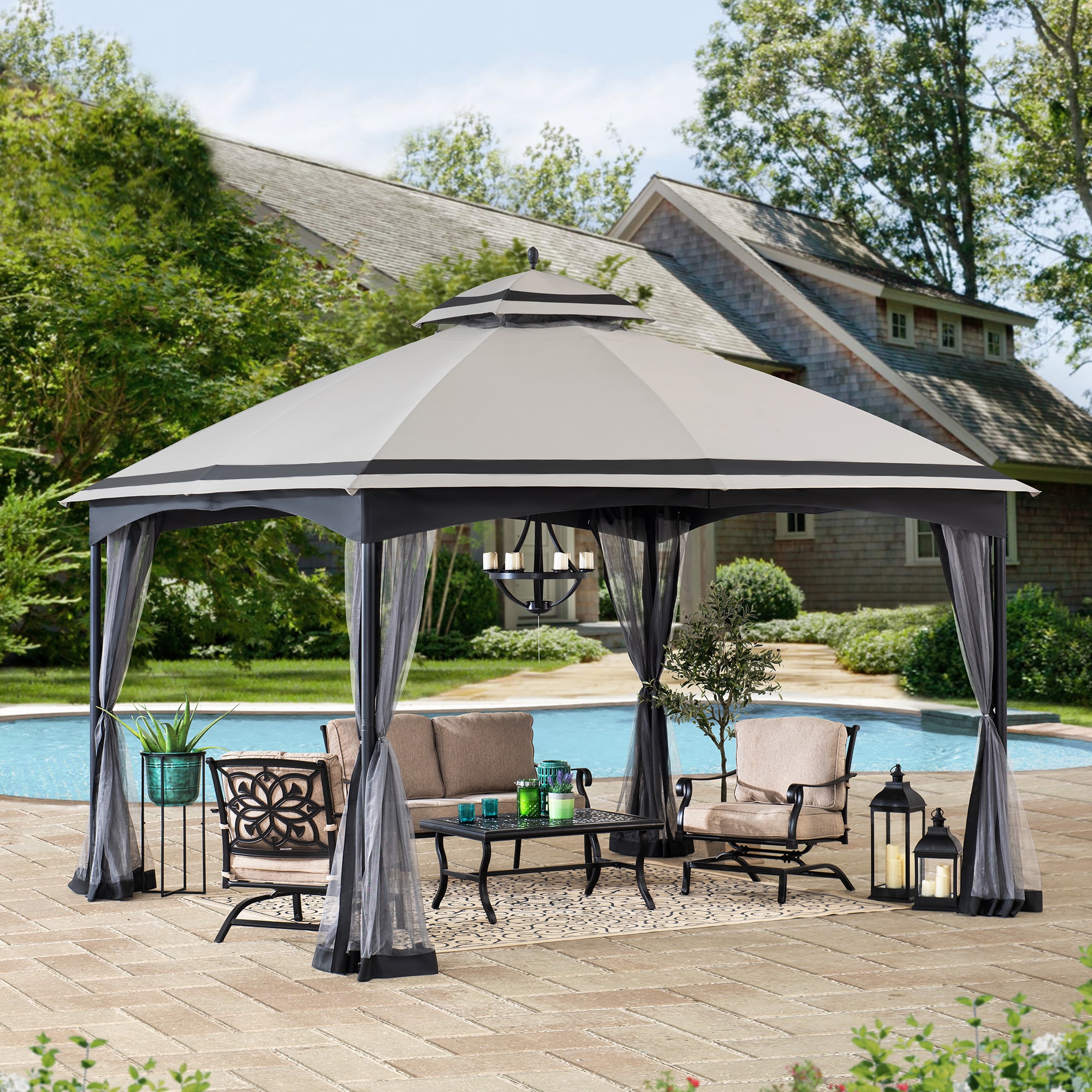 Sunjoy 10.5-ft X 13-ft Rectangle Gray Metal Polyester Roof Semi 