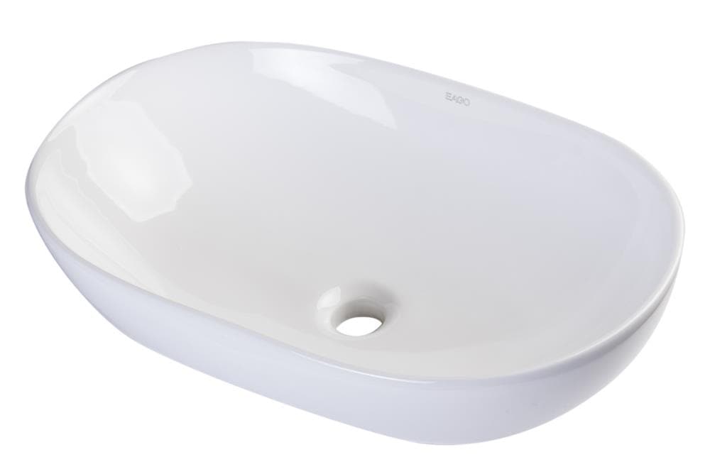 EAGO BA352 Porcelain Vessel Oval Modern White Bathroom Sink ( 14.75-Inches x 22.88-Inches )