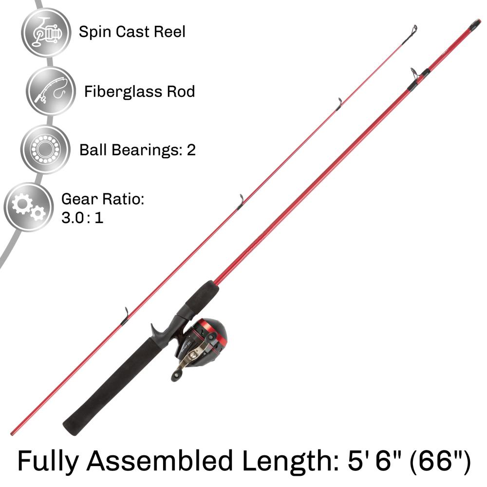 Wakeman Outdoors Fishing Pole – 64-Inch Fiberglass and Stainless Steel Rod  and Pre-Spooled Reel Combo for Lake, Pond and Stream Casting