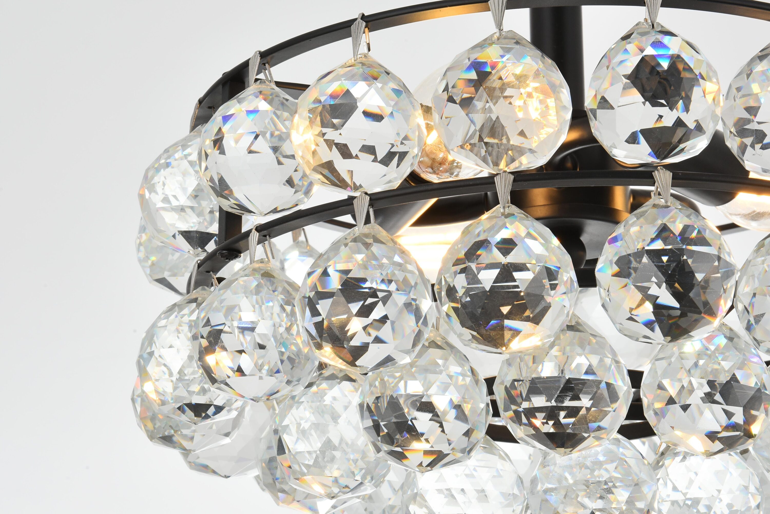 Savannah 12" Black Iron and Crystal Flush Mount