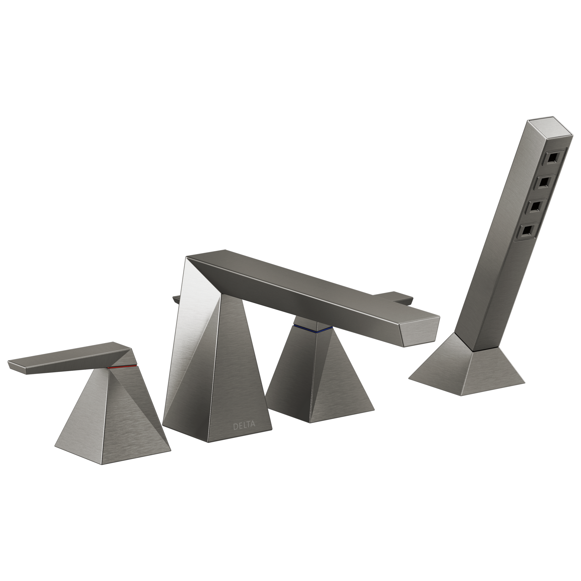 Delta T4743-KS-PR Trillian Lumicoat Black Stainless 2-handle Deck-mount Roman Low-arc Bathtub Faucet with Hand Shower