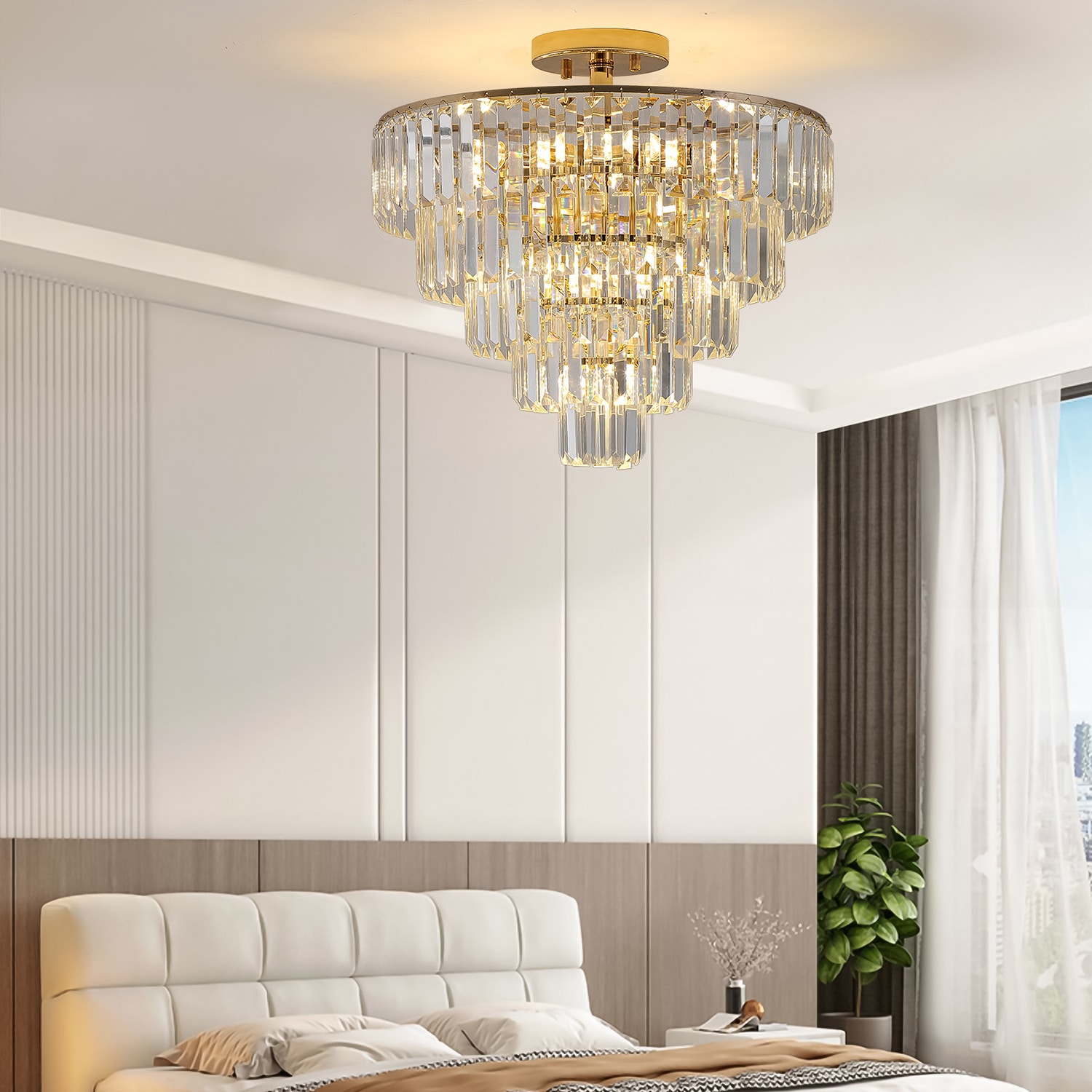 Bybafun 10-Light 19.7-in Polished Gold LED Flush Mount Light in the ...