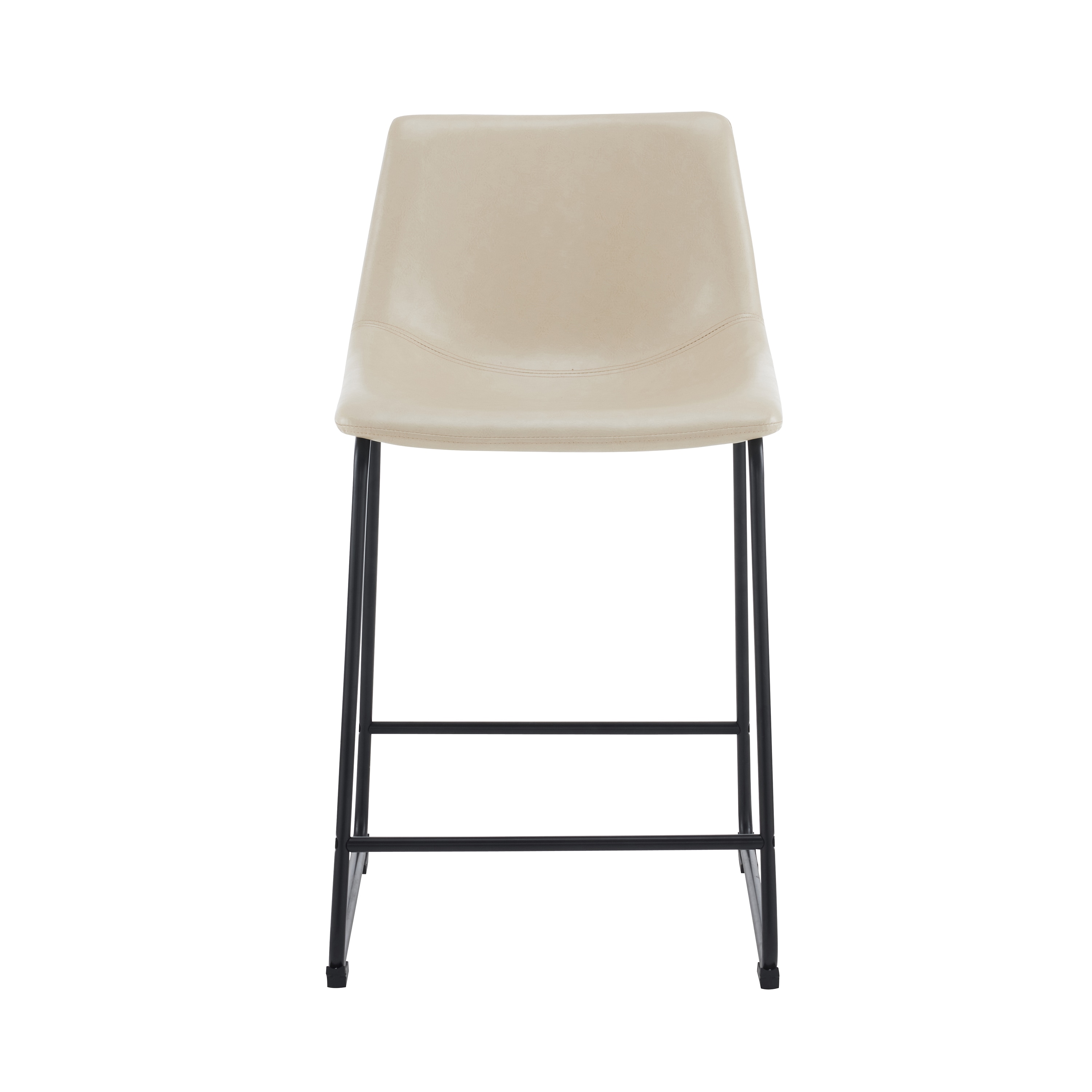 Cream Faux Leather and Black Steel Armless Counter Stools, Set of 2