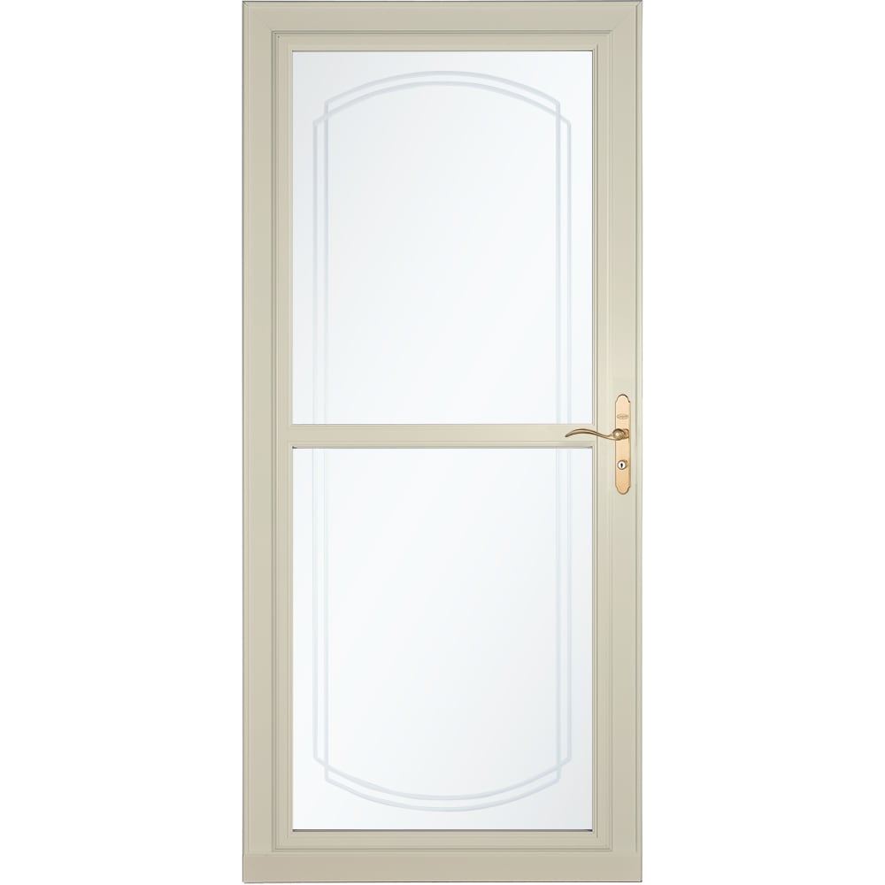 Tradewinds Selection 36-in x 81-in Almond Full-view Retractable Screen Aluminum Storm Door with Polished Brass Handle in Off-White | - LARSON 1461408207