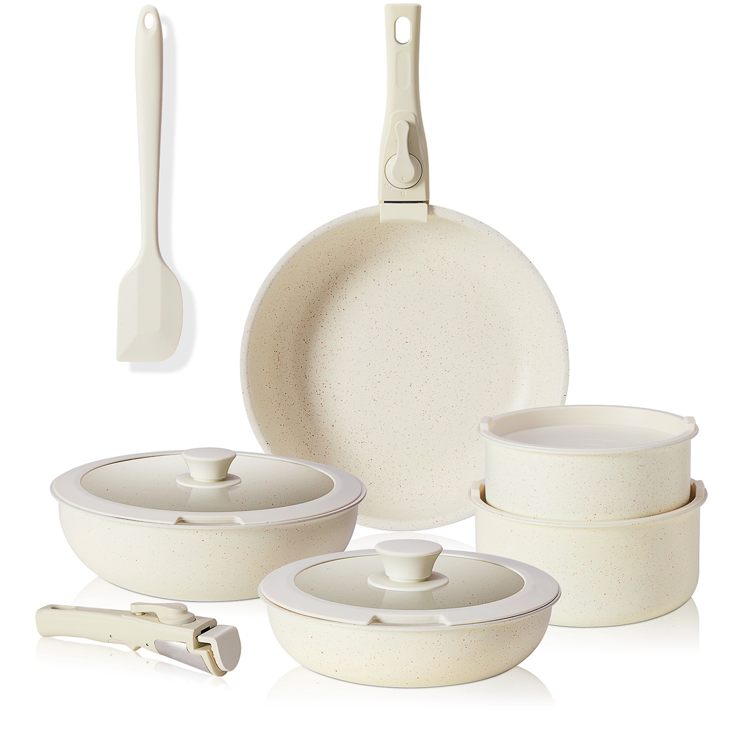 GZMR HYCC-49465-LC 12 Pcs Pots and Pans Set Nonstick with Detachable Handle 10.2-Inches Ceramic Cookware set with Lid