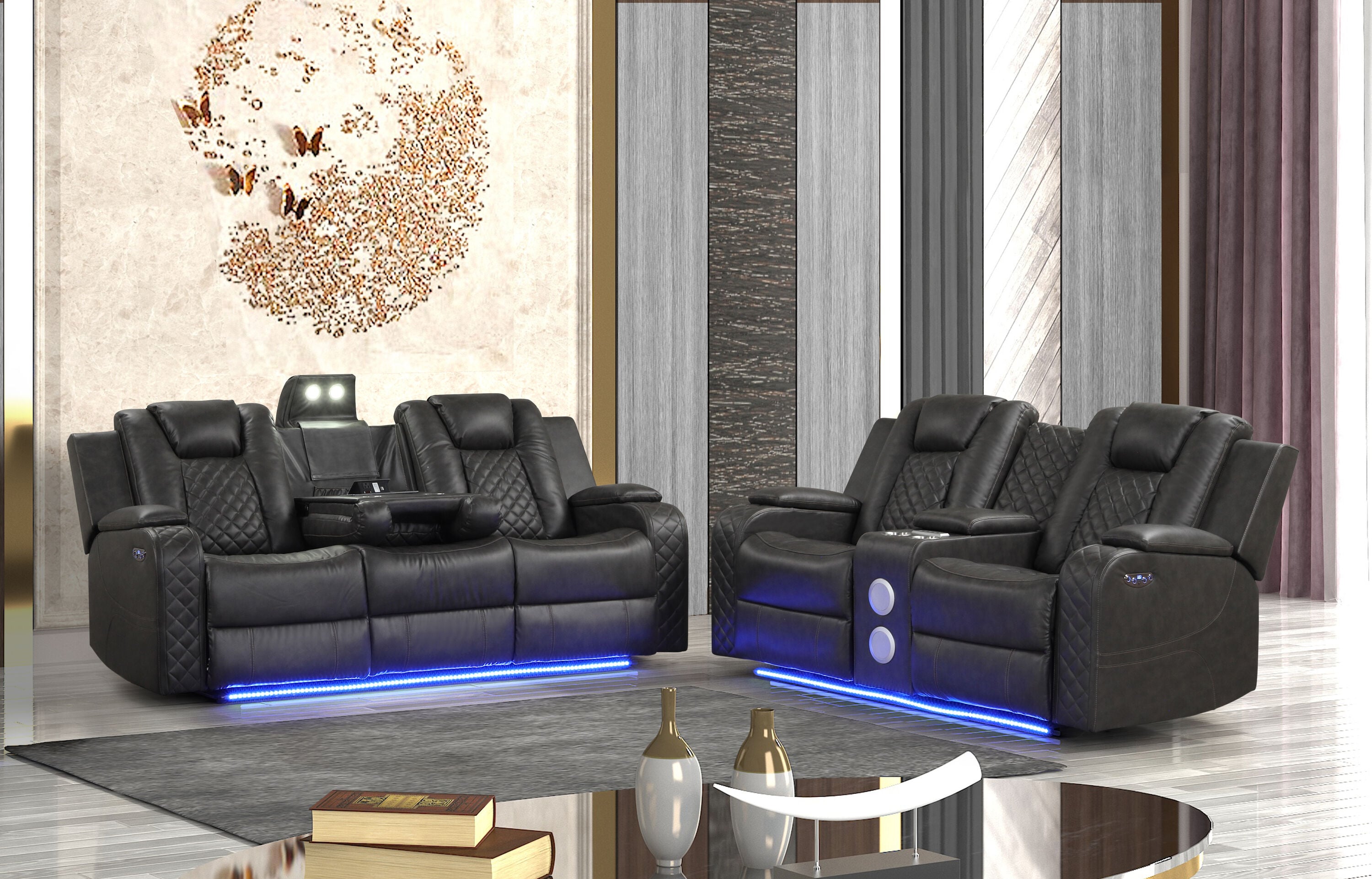 Galaxy 659436248144 Modern 2 -Piece Faux leather Gray Living Room Set