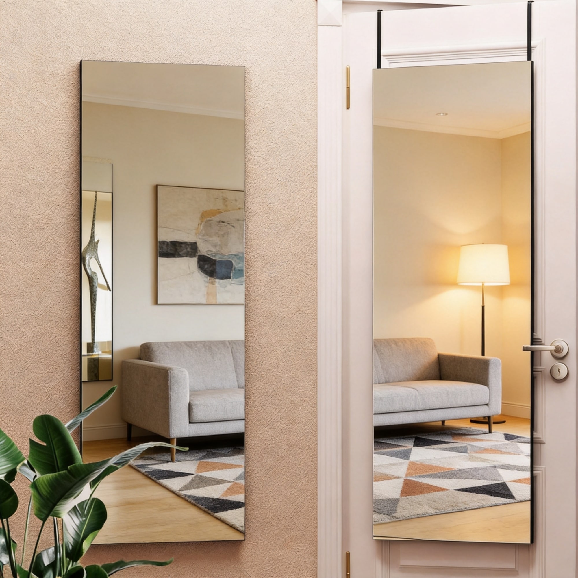 Wooakway 47in x 16in Full Length Door Mirror Shatterproof HD Full Body Mirror Black Aluminum Frame Hanging Mirror  No Drill Space Saving Wall Mounted Dressing Mirror for Bedroom Living Room Cloakroom
