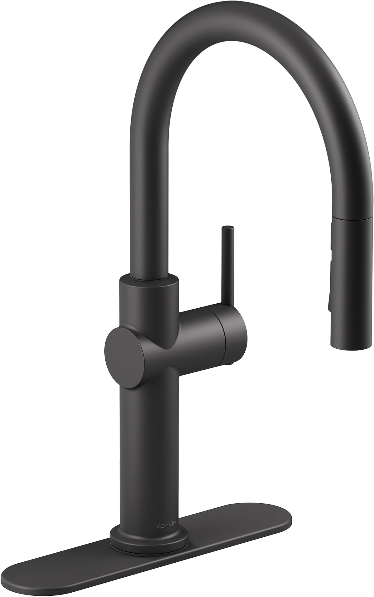 KOHLER Crue Matte Black Single Handle Pull-down Kitchen Faucet with