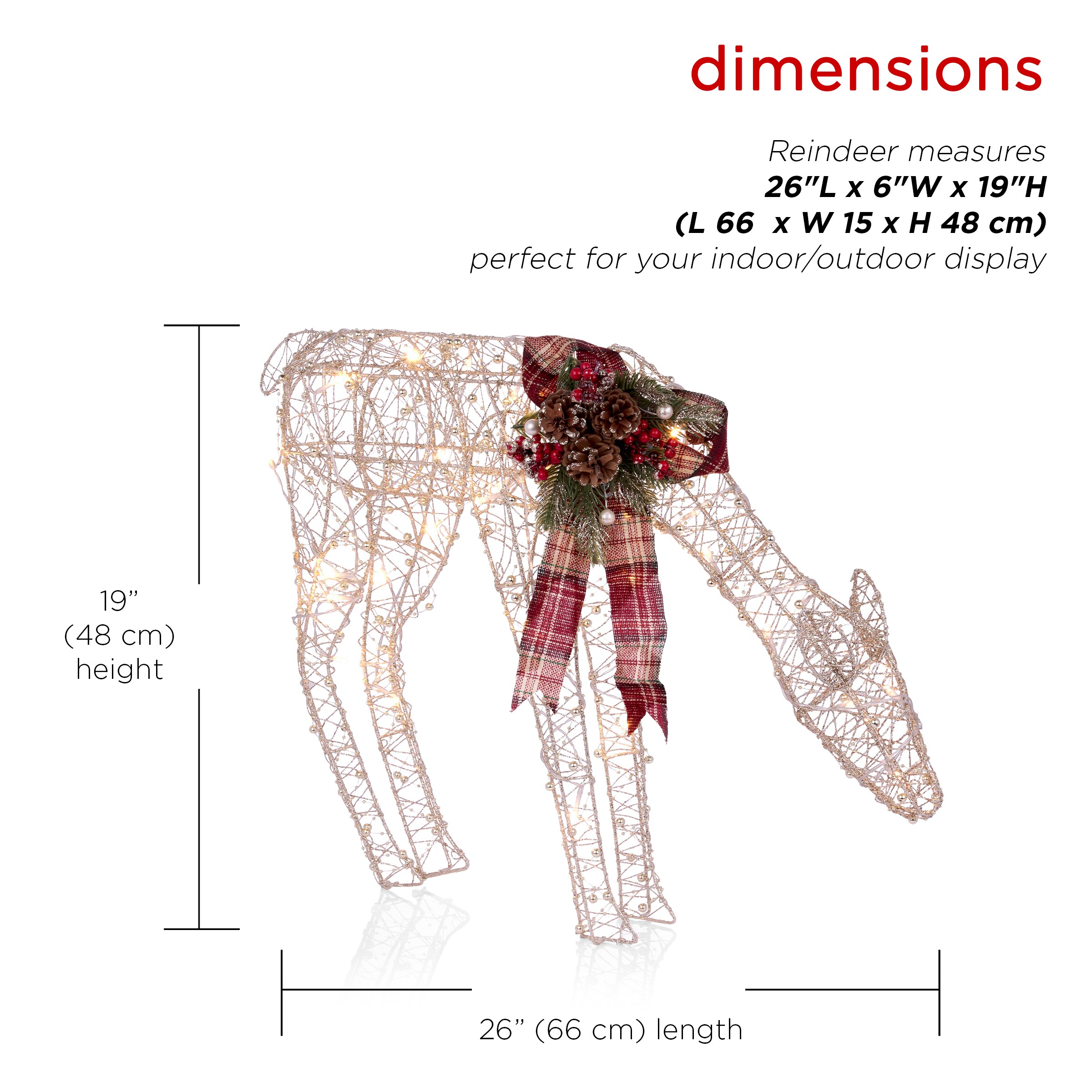 Gold Mesh Reindeer with LED Lights and Festive Bow