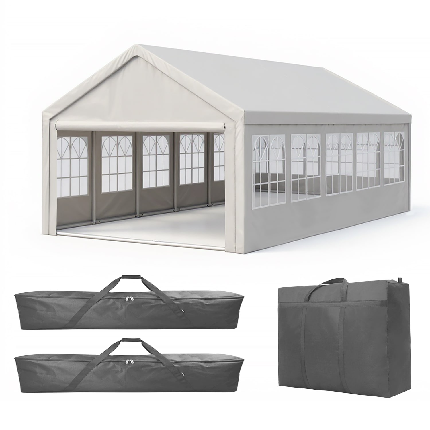 Siavonce 16ftx32ft Carport Car Canopy Party Tent with 3 Storage Bags  and  Removable Sidewalls  Outdoor Gazebo with 4 Ground Tubes  Commercial Tents for Parties Wedding BBQ with 3 Carry Bags