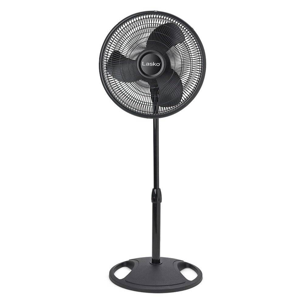 LASKO 77182 16 inch 3 Speed Oscillating Floor Fan with Adjustable Height Tilt Back Head Widespread Oscillation and Patented Blue Plug Safety Fuse Black