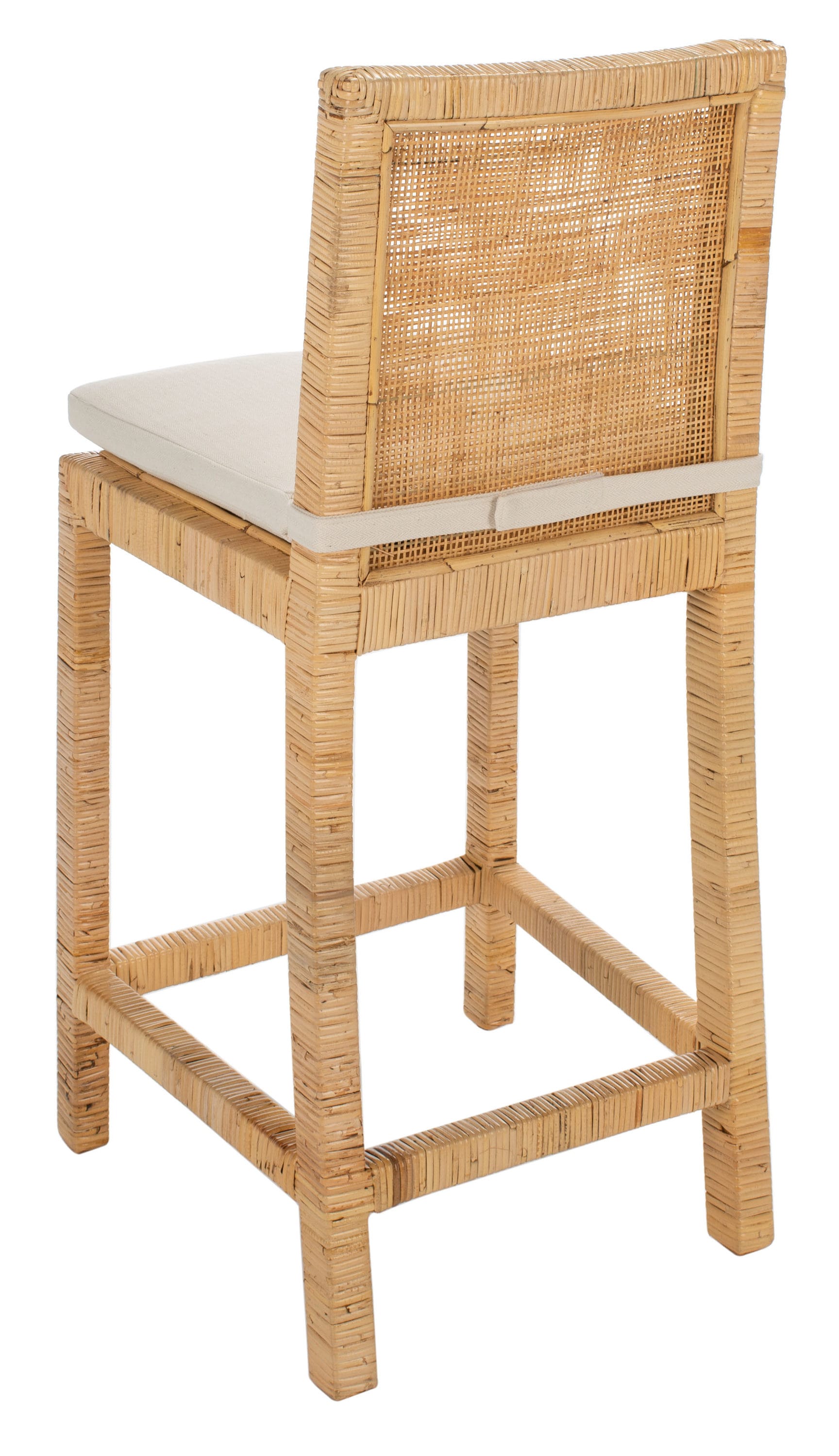 White and Natural Mango Wood Counter Stool with Cushion
