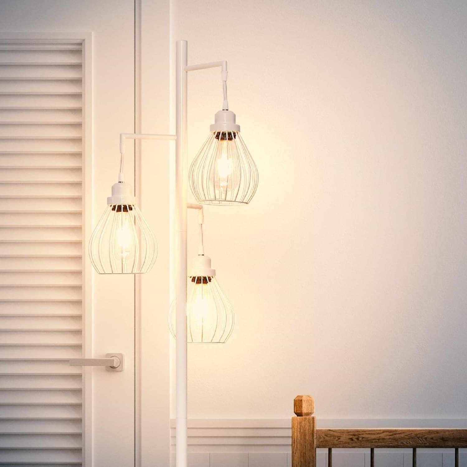 White Multi-Head Edison LED Floor Lamp with Teardrop Cages