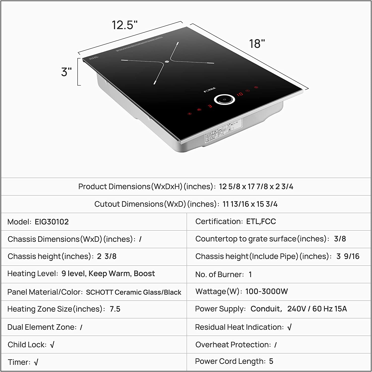  Induction Cooktop 30 Inch, Electric Cooktop 4 Burners, Drop-in  Induction Cooker Ceramic Glass Induction Burner With Timer, Child Lock, 9  Heating Level and Sensor Touch Control, ETL & FCC Certified : Appliances