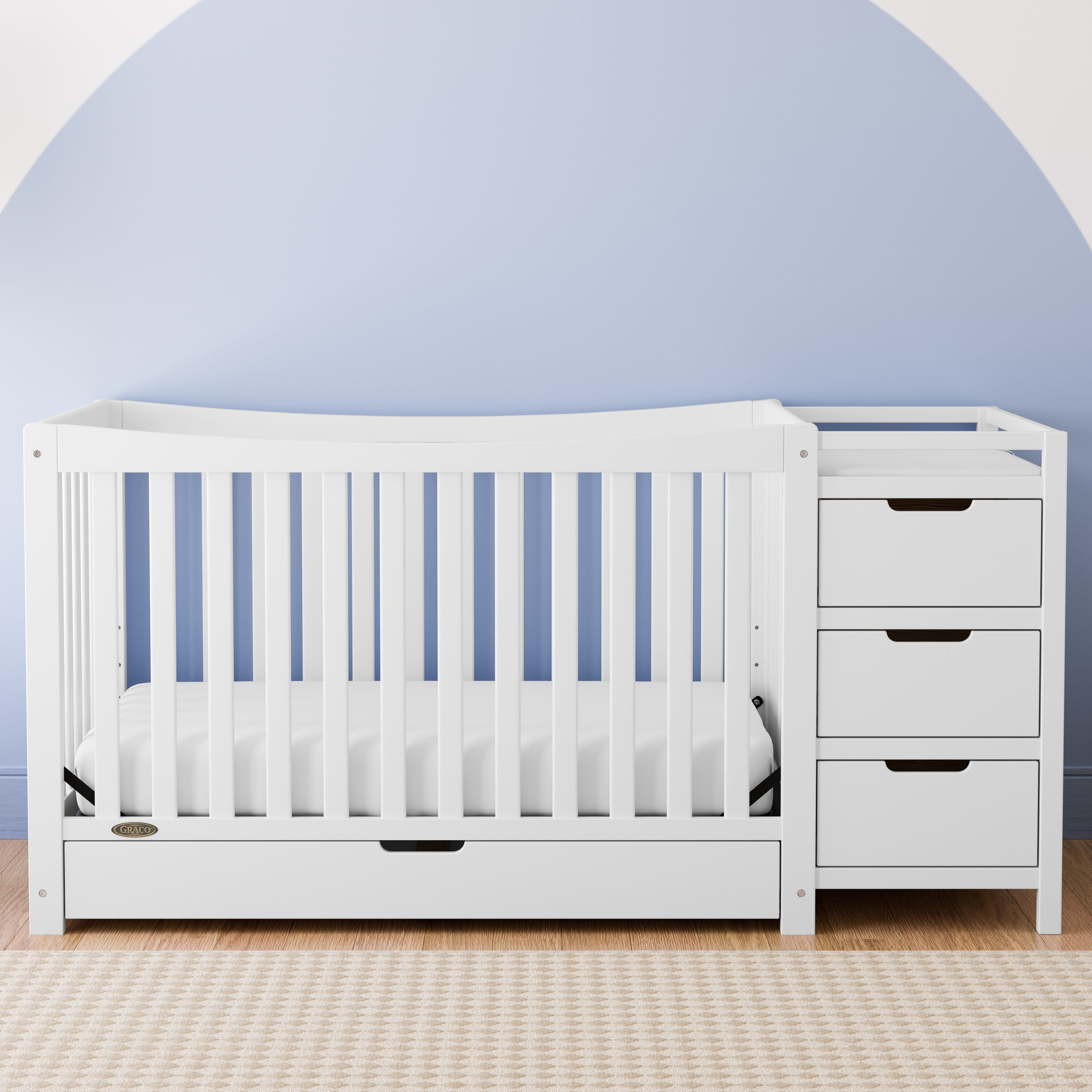 White Pine 4-in-1 Convertible Crib with Changer and Drawer
