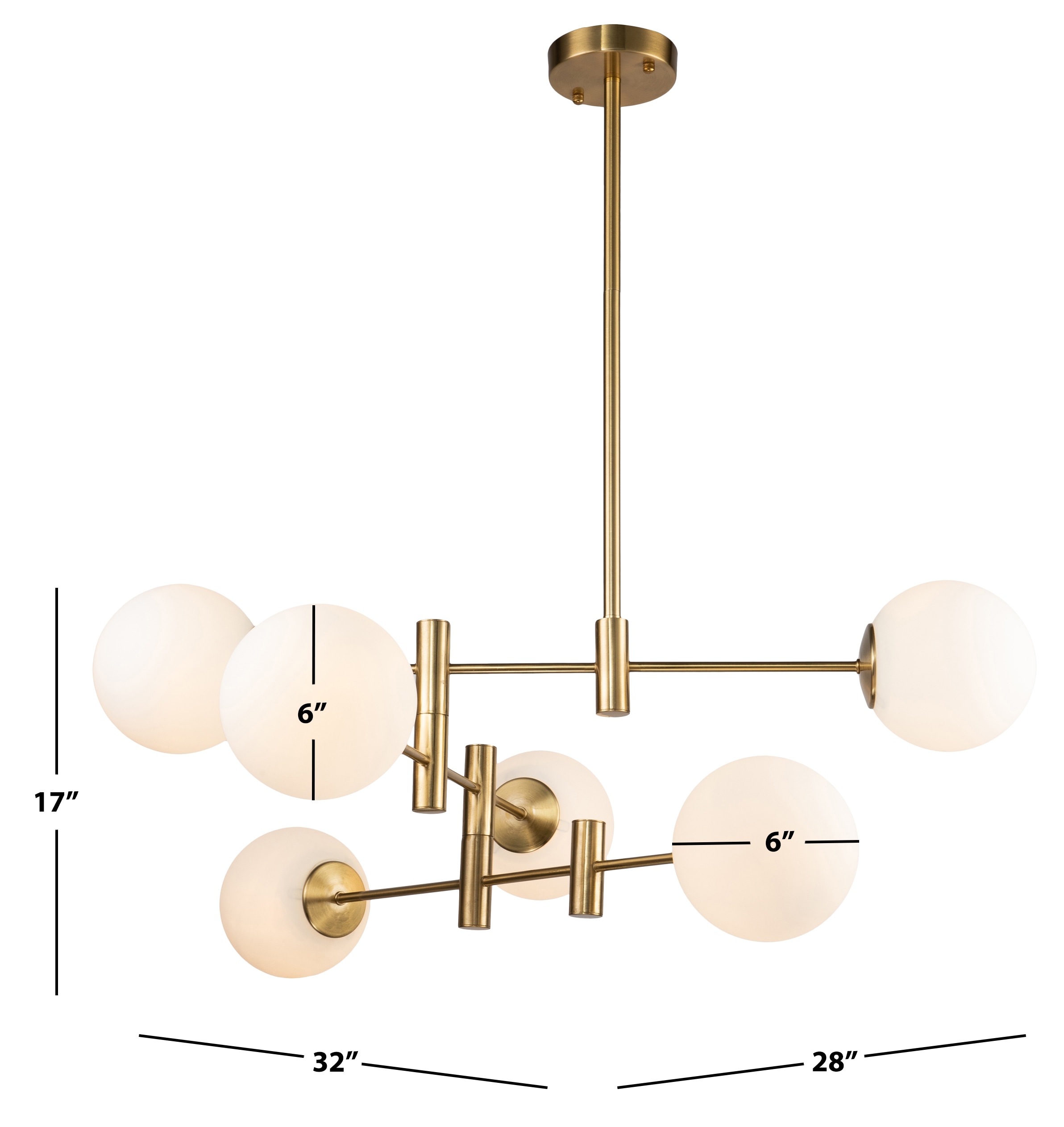 Gideon Antique Gold Frame Chandelier with White Glass Spheres