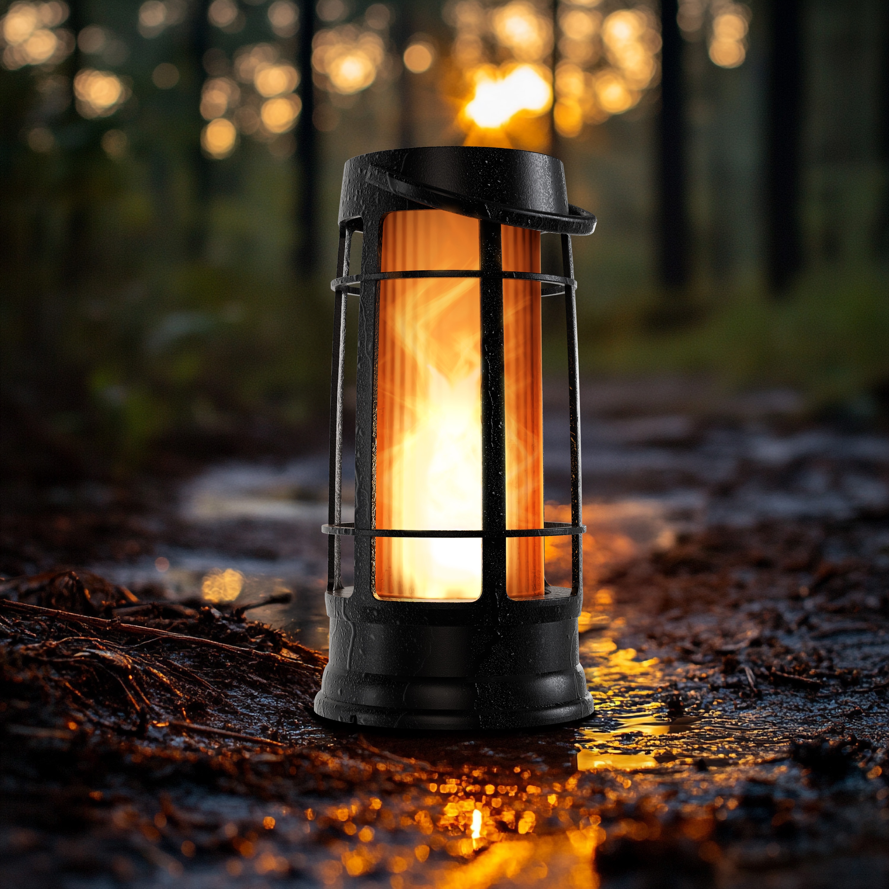 FoxFlame FFMDL1-1PK Metal Solar Flame Lantern (1 Pack)